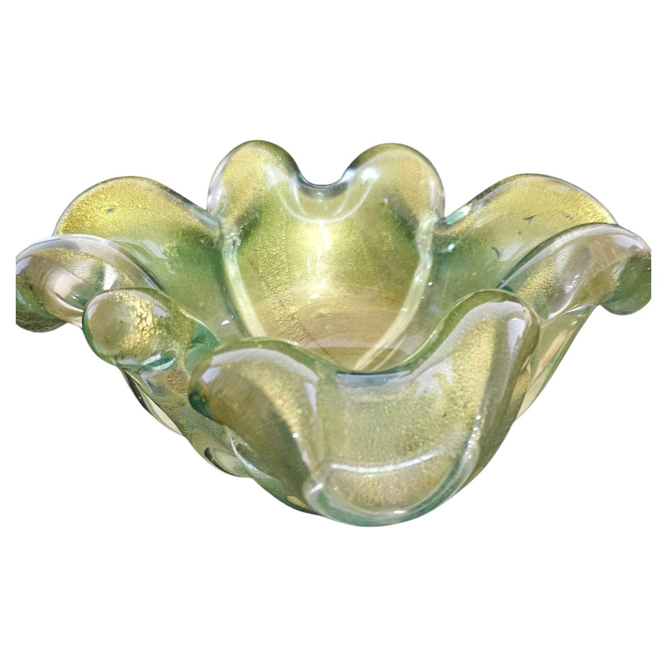 Vintage Murano Glass Bowl with Gold Polveri, Barovier & Toso (assumed)  For Sale