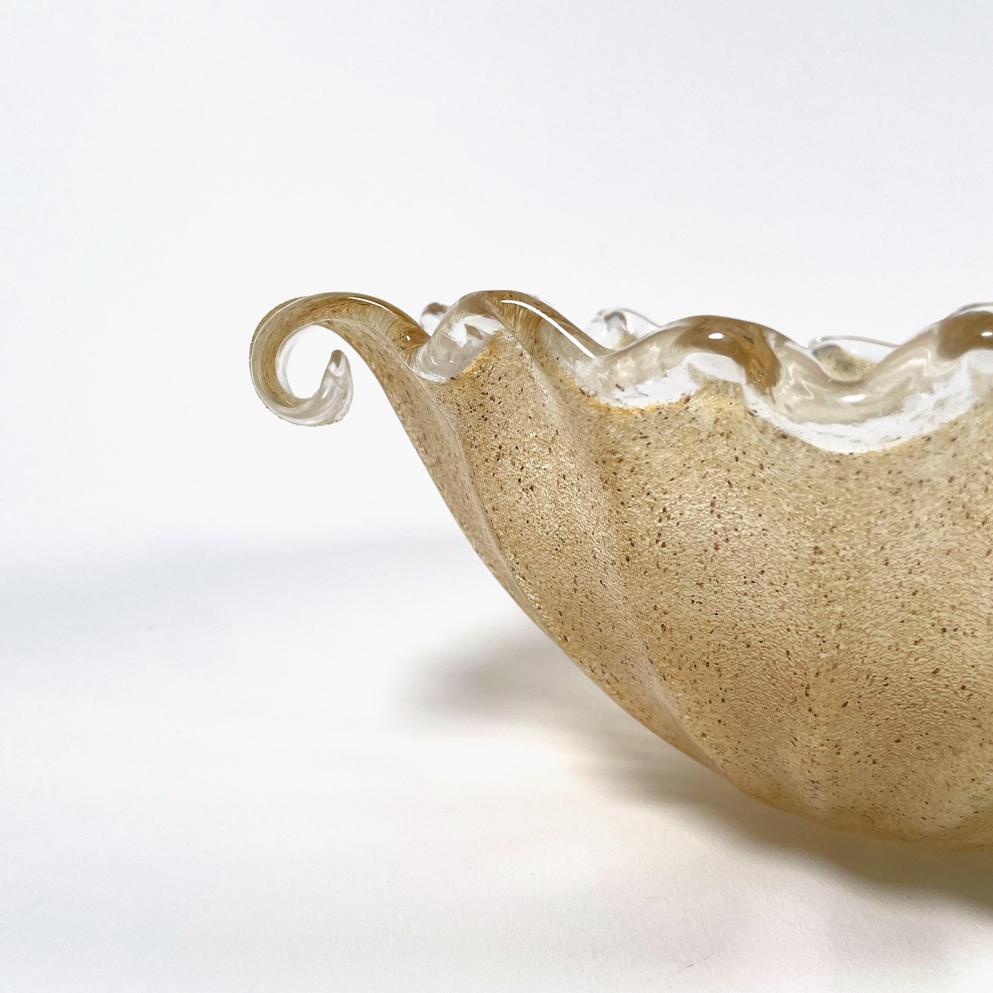 20th Century Vintage Murano Glass Bowl with Gold Sandblasted Interior, 1970s For Sale
