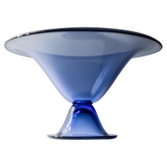 Vintage Murano Glass Bowl with Royal Blue Footed Design, 1980s