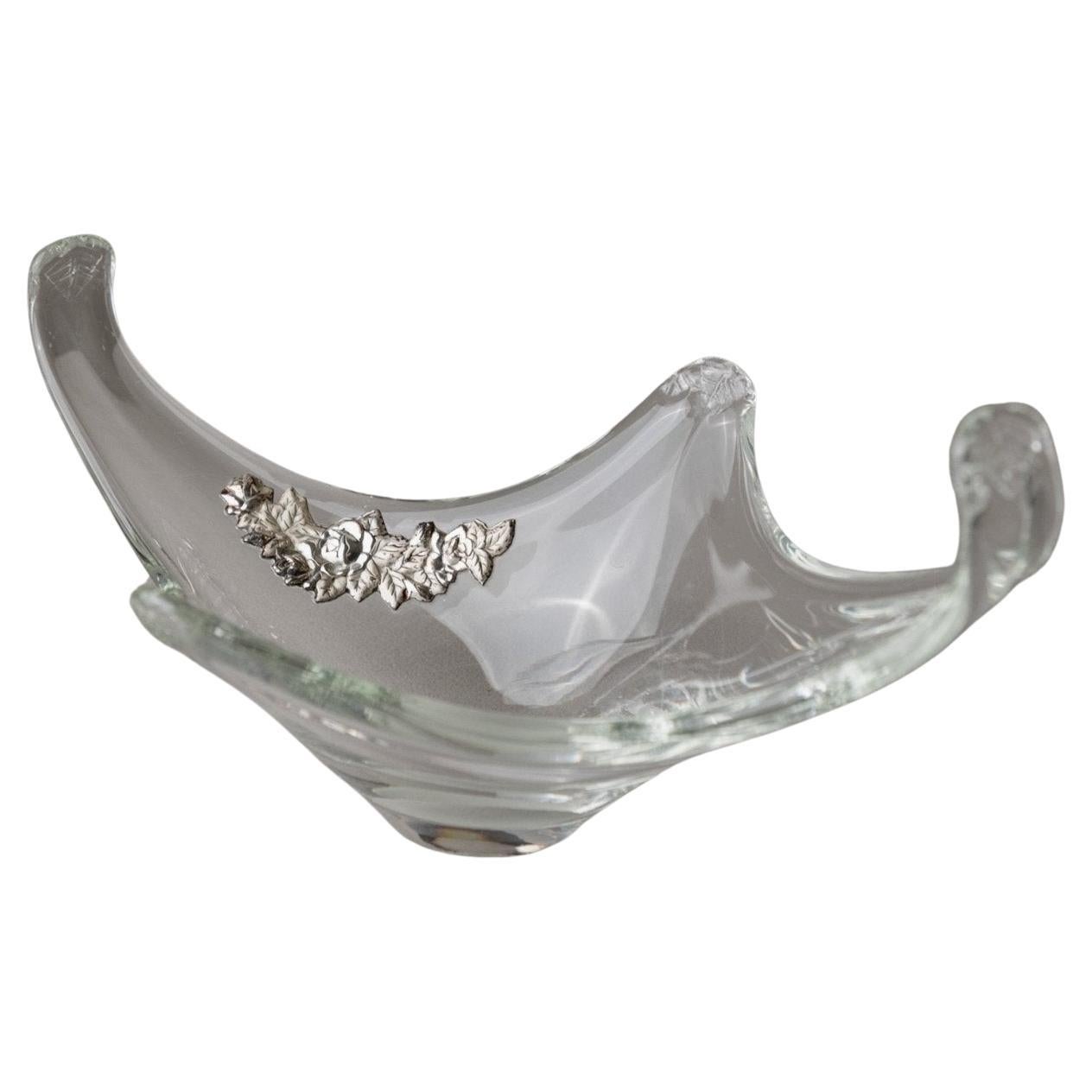 Vintage Murano Glasschale mit Silberdetails, Italien, 1970er Jahre