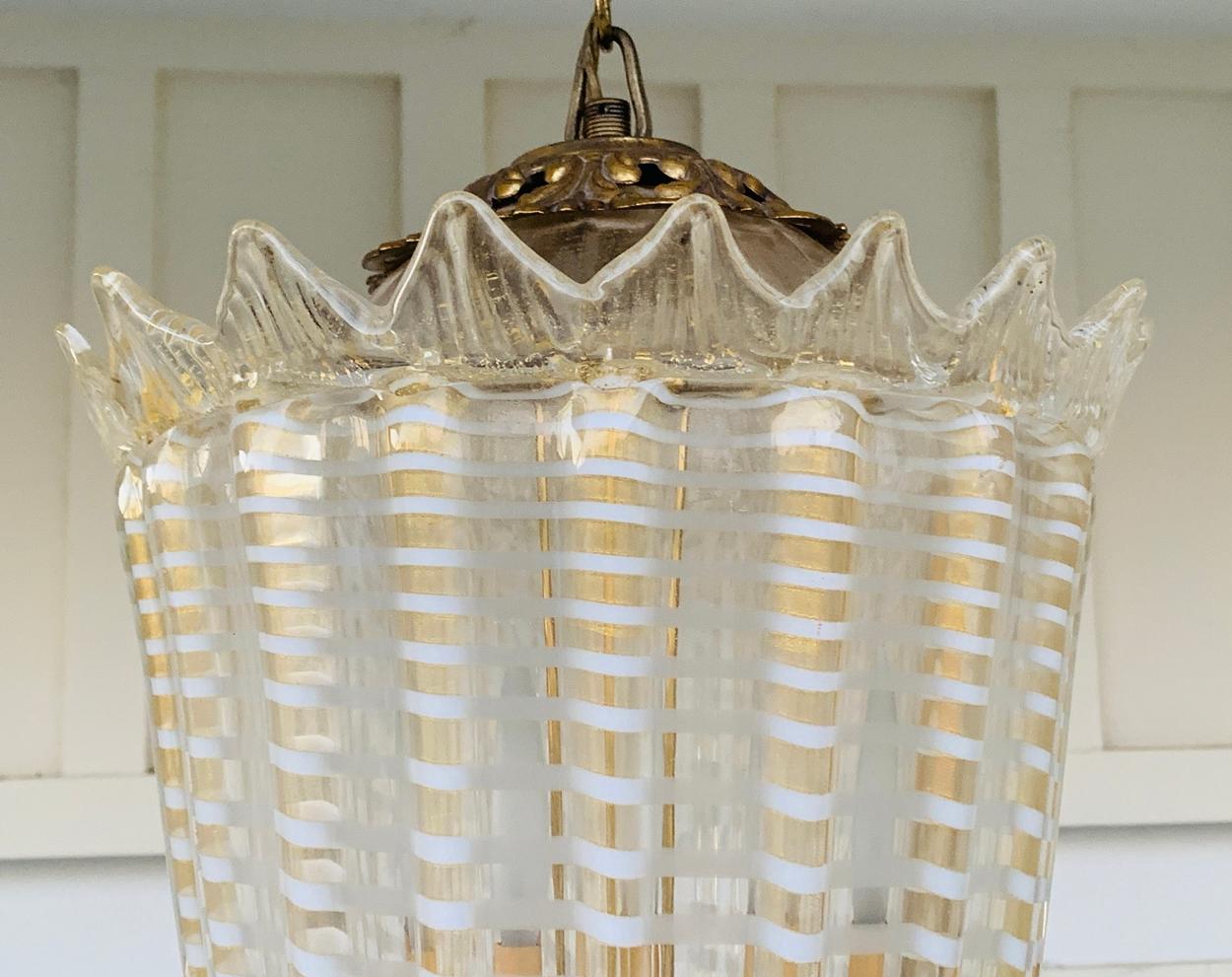 Vintage Murano Glass and Brass Pendant Light 4