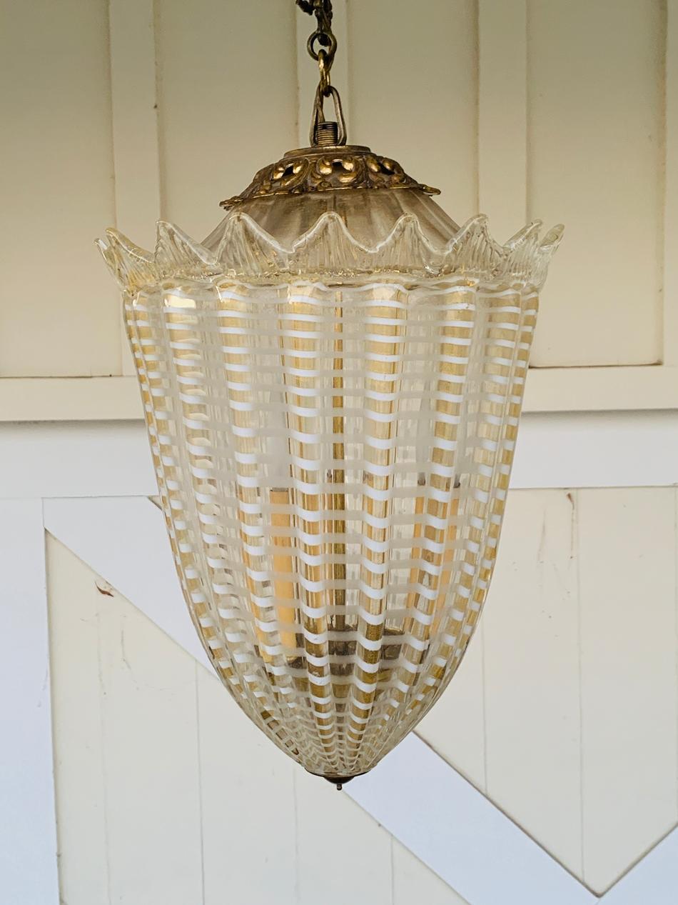 Mid-20th Century Vintage Murano Glass and Brass Pendant Light