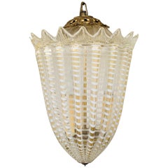 Vintage Murano Glass and Brass Pendant Light