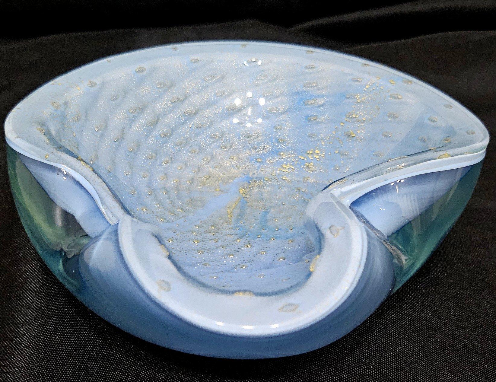 Mid-Century Modern Vintage Murano Glass Bullicante Bowl/Vide Poche with Gold Polveri For Sale