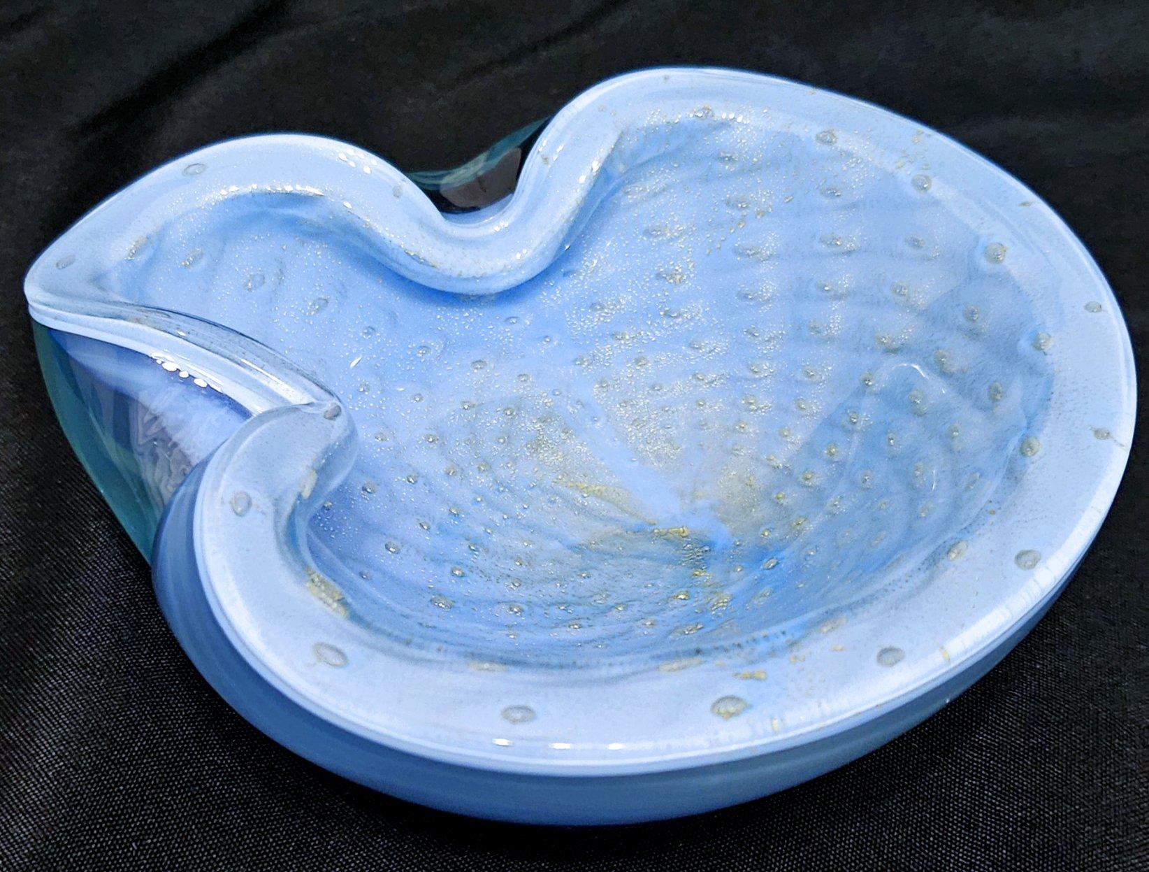 Italian Murano Glass Bullicante Bowl / Vide Poche with Gold Polveri, Alfredo Barbini ( For Sale