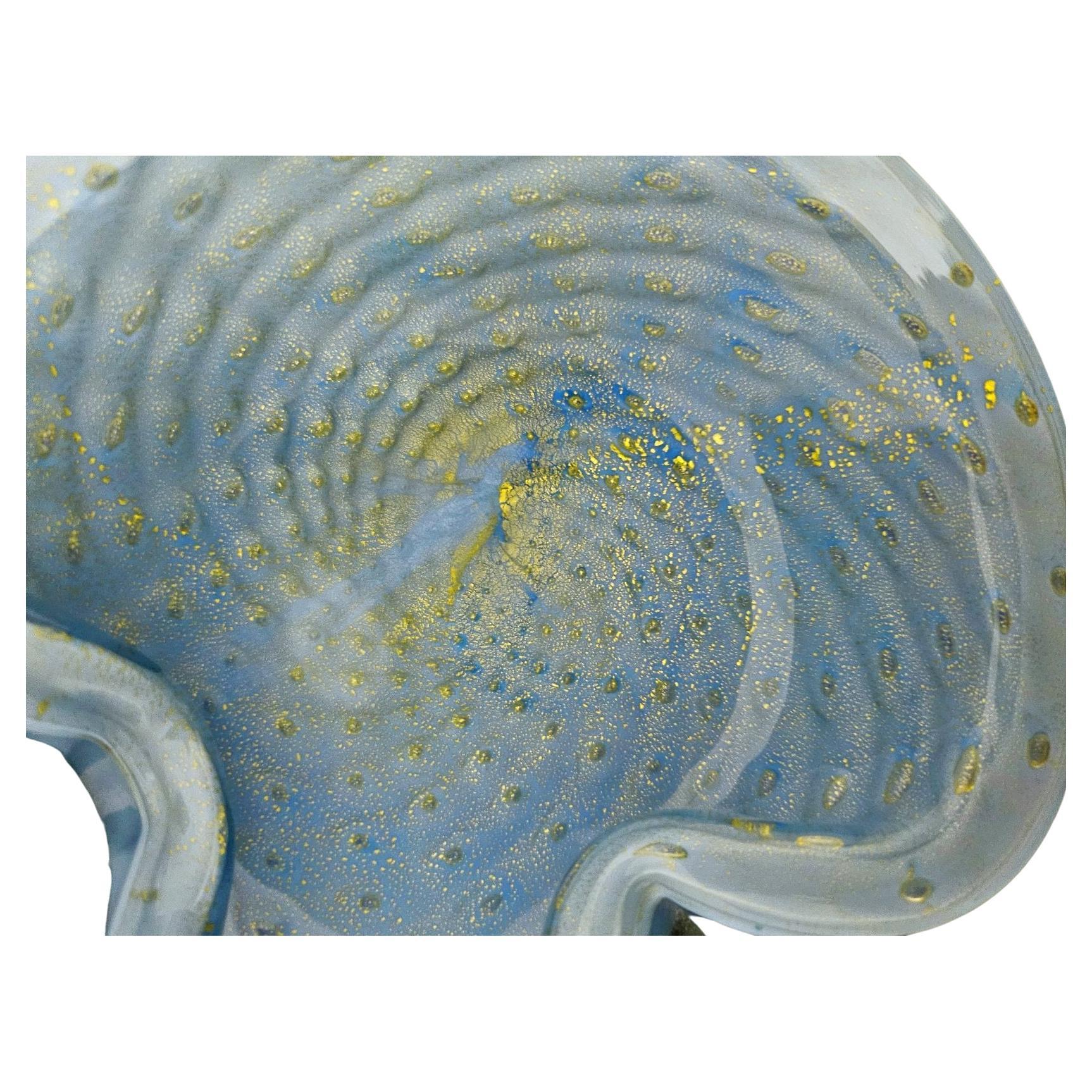 Murano Glass Bullicante Bowl / Vide Poche with Gold Polveri, Alfredo Barbini ( For Sale