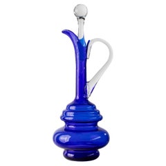 Vintage Murano Glass Carafe – Cobalt Blue with Clear Stopper & Handle, Italy 60s
