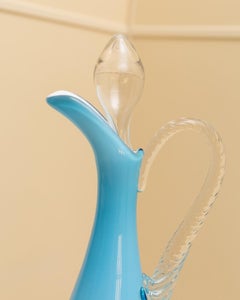 Vintage Murano Glass Carafe Light Blue Vase Mid Century Design, Italy, 1970s