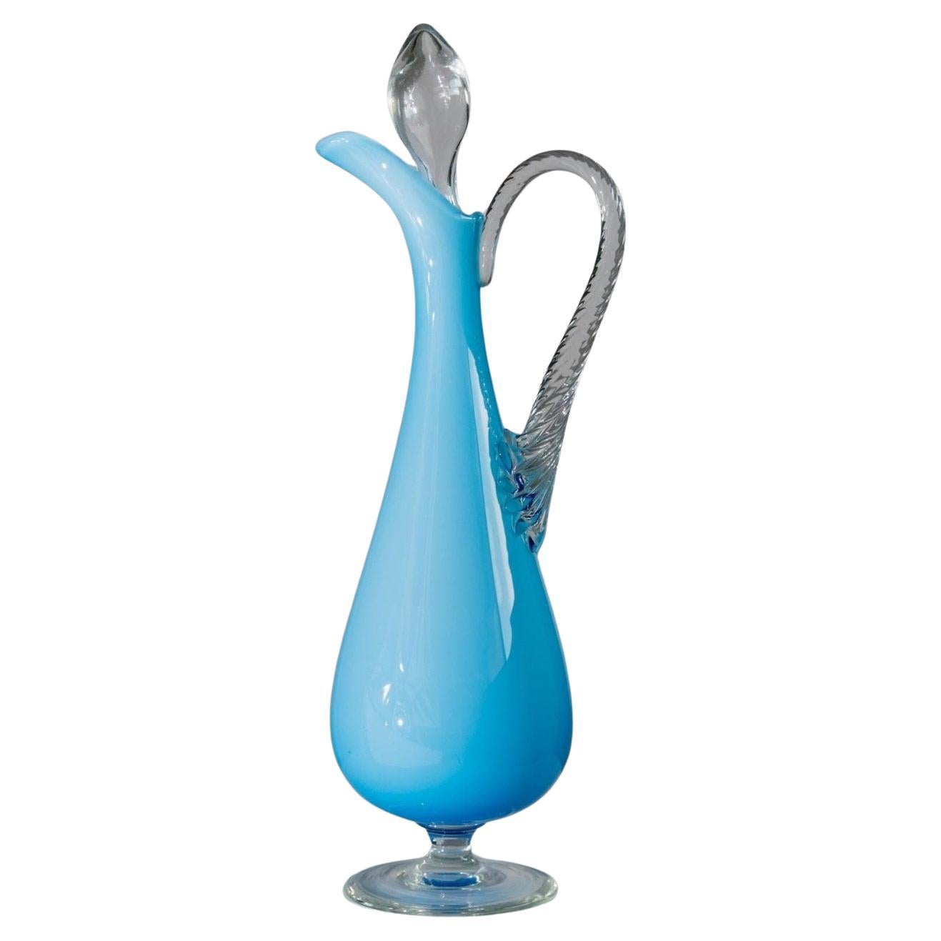 Vintage Murano Glass Carafe Vase Light Blue Design Mid Century, Italie, 1970