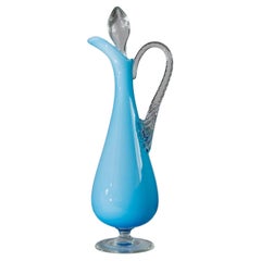 Vintage Murano Glass Carafe Light Blue Vase Mid Century Design, Italy, 1970s