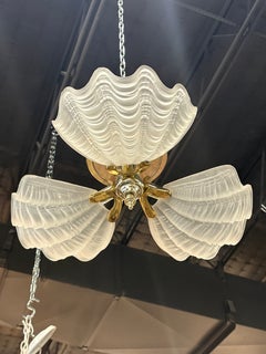 Vintage Murano Glass Ceiling Flush Mount Chandelier 3 Light Scalloped Clam Shell