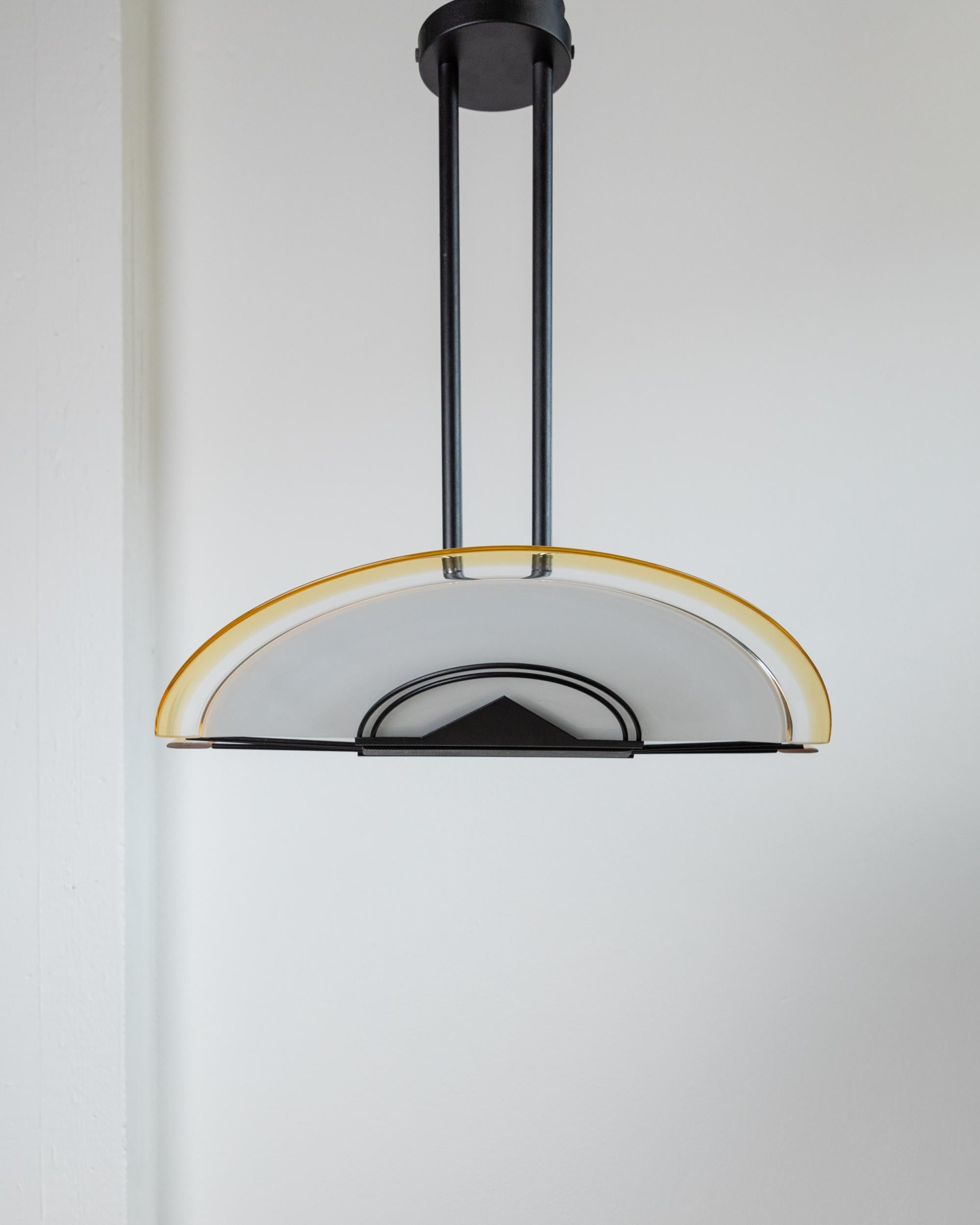 Lámpara de techo vintage de cristal de Murano - Cristal blanco y amarillo Italia Años 80 en venta 2