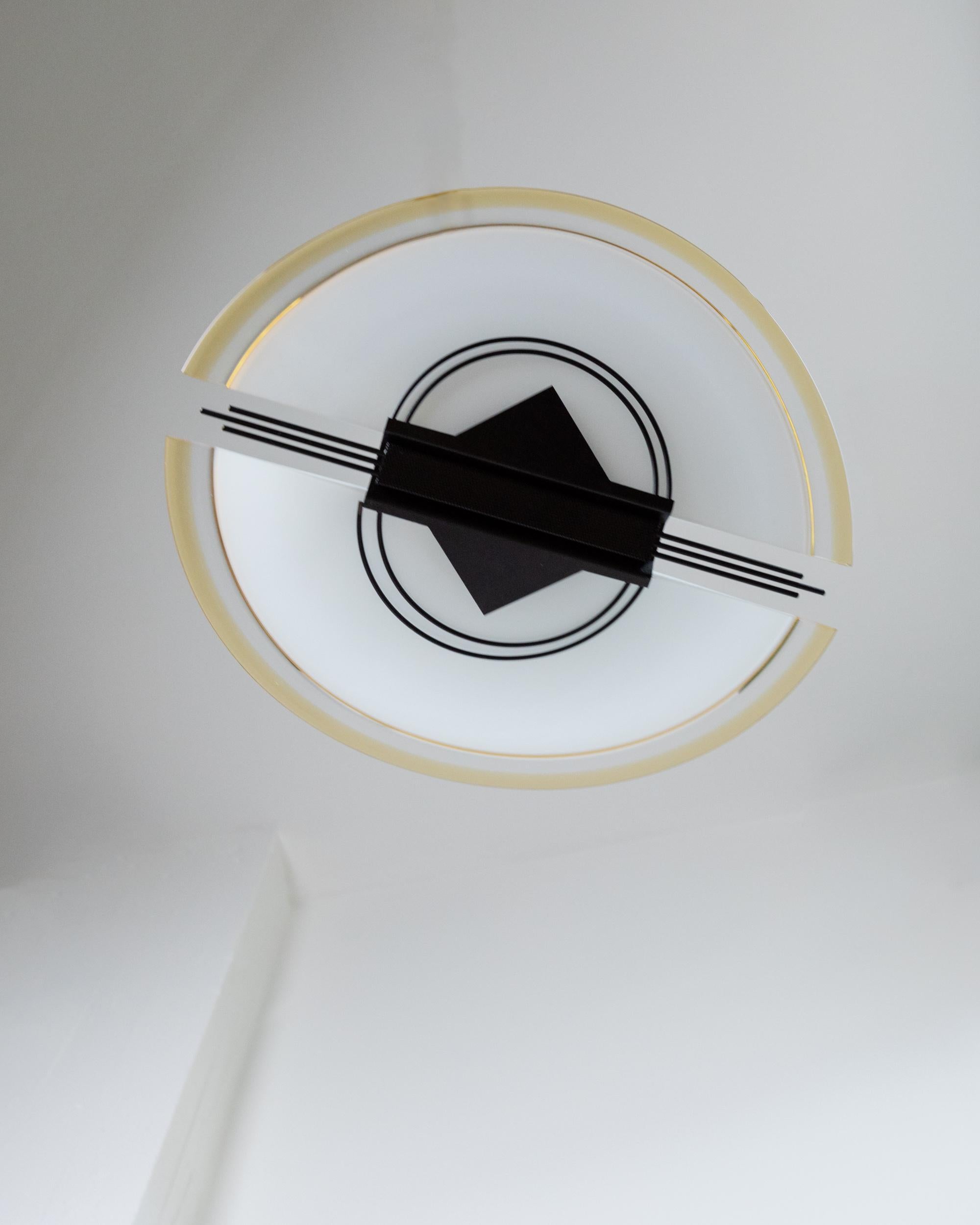 Lámpara de techo vintage de cristal de Murano - Cristal blanco y amarillo Italia Años 80 Art Decó en venta