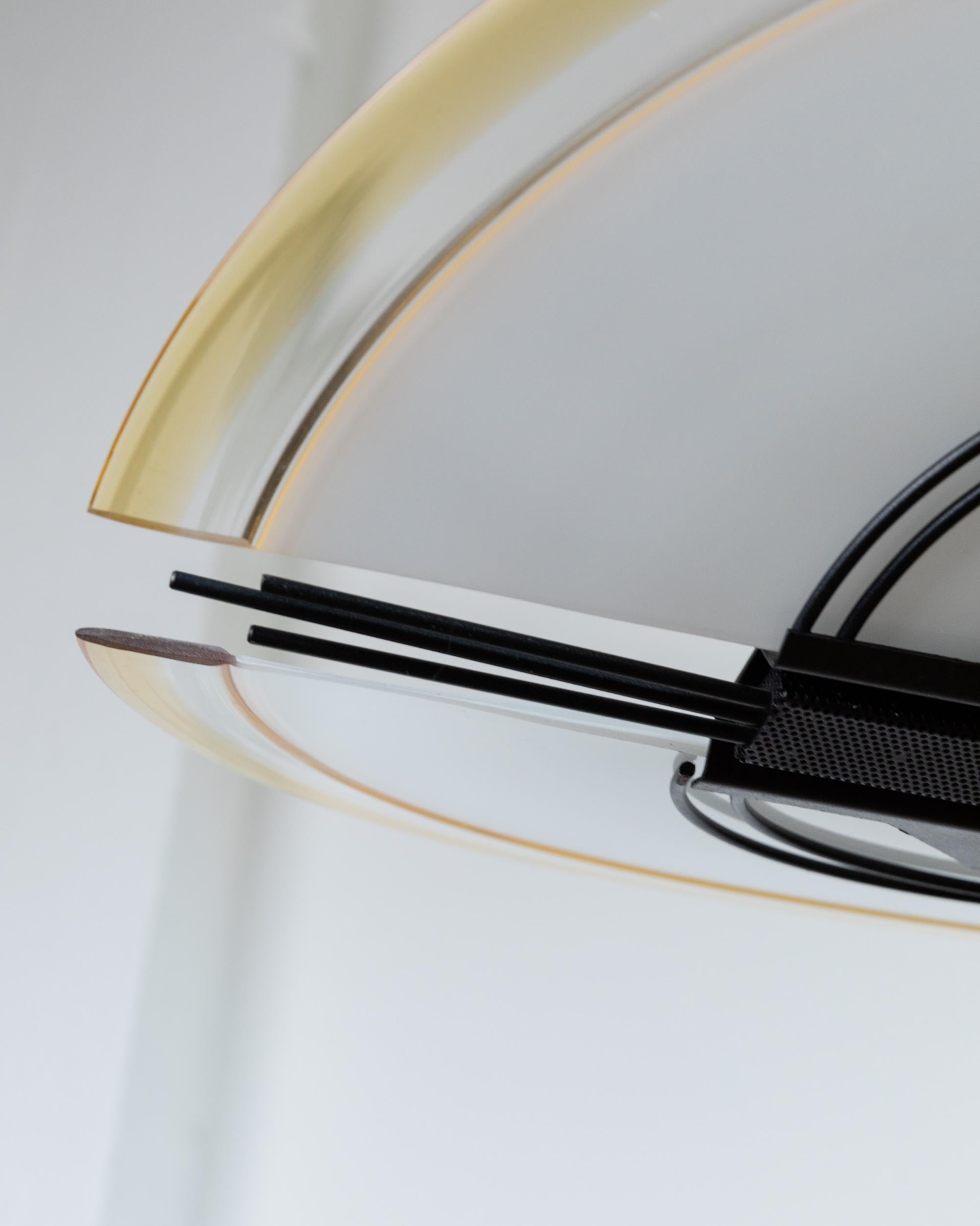 Lámpara de techo vintage de cristal de Murano - Cristal blanco y amarillo Italia Años 80 Hecho a mano en venta