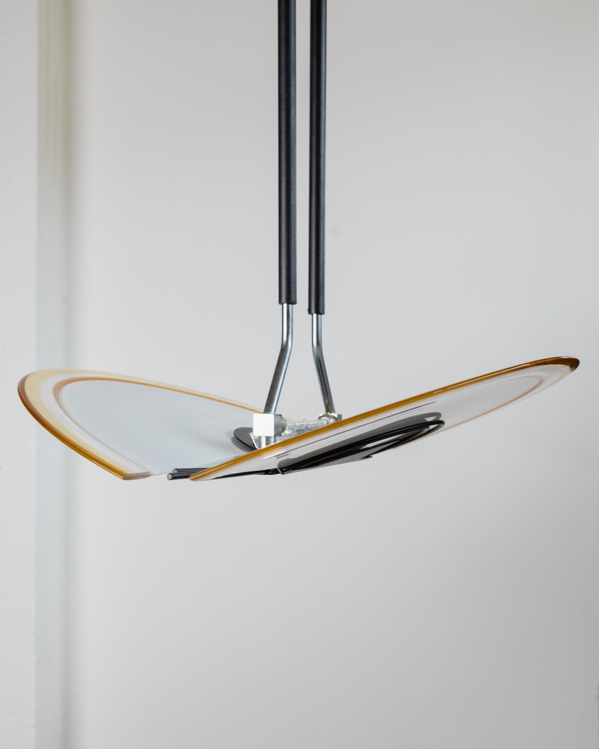 Lámpara de techo vintage de cristal de Murano - Cristal blanco y amarillo Italia Años 80 en venta 1