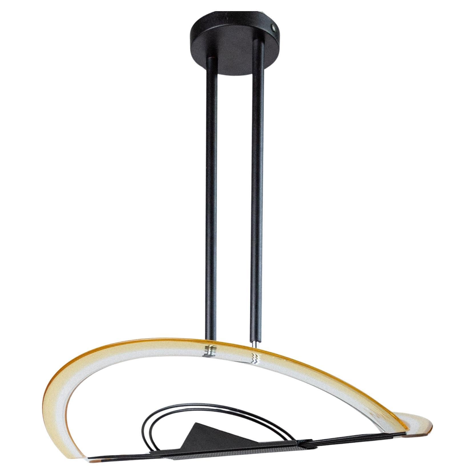 Lámpara de techo vintage de cristal de Murano - Cristal blanco y amarillo Italia Años 80 en venta