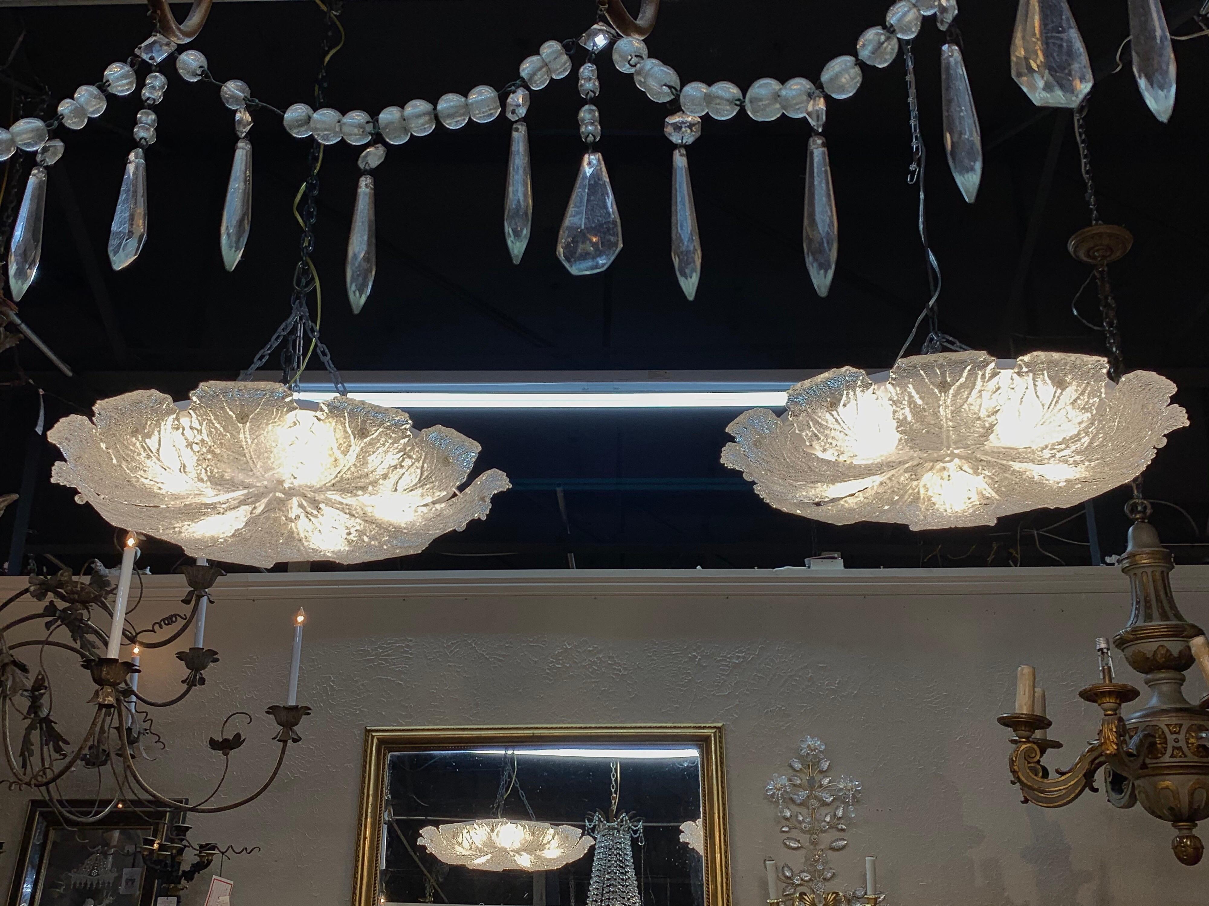 Italian Vintage Murano Glass Ceiling Mount Chandelier For Sale
