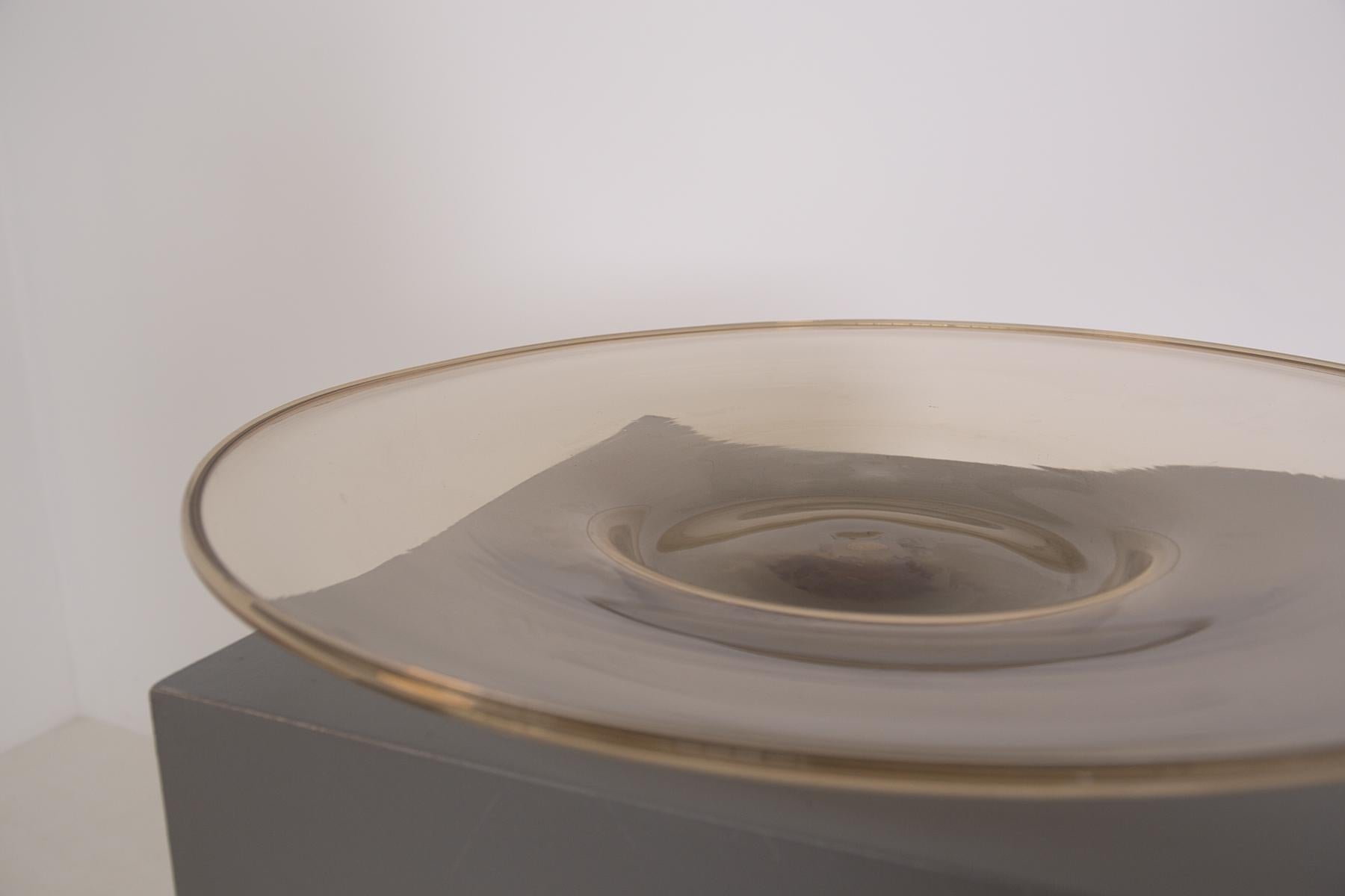 Mid-Century Modern Vintage Murano Glass Centerpiece Dish with Golden Border