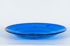 Vintage Murano Glass Centerpiece Plate in Cobalt Blue with Applied Bubbles