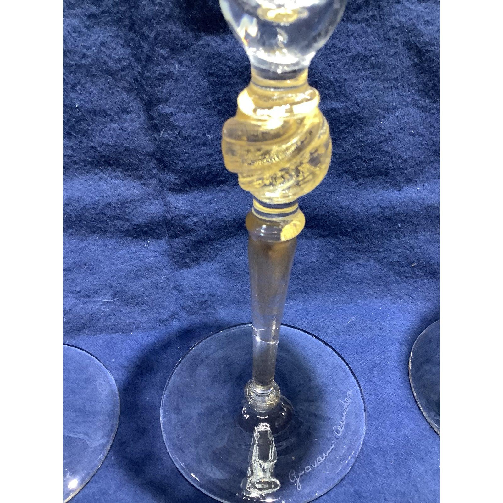 Art Deco Set of Vintage Murano Glass Champagne Flutes Signed Giovanni Cewoler