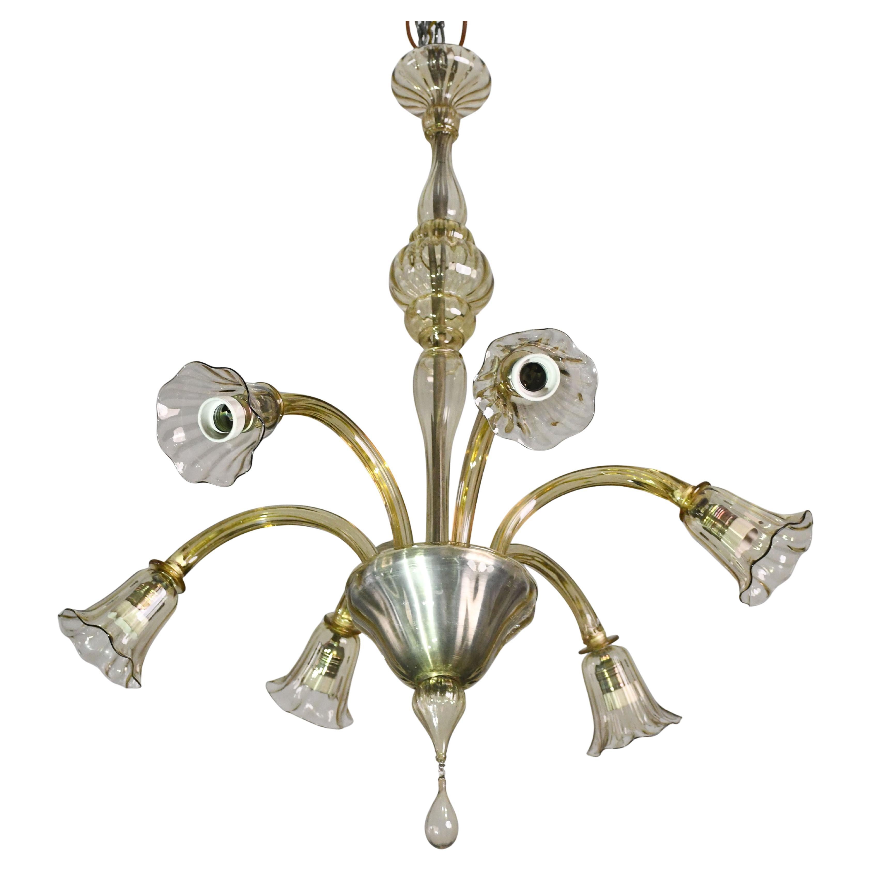 Lustre Vintage en verre de Murano, couleur Ambre, six lumières, Design/One des années 1950