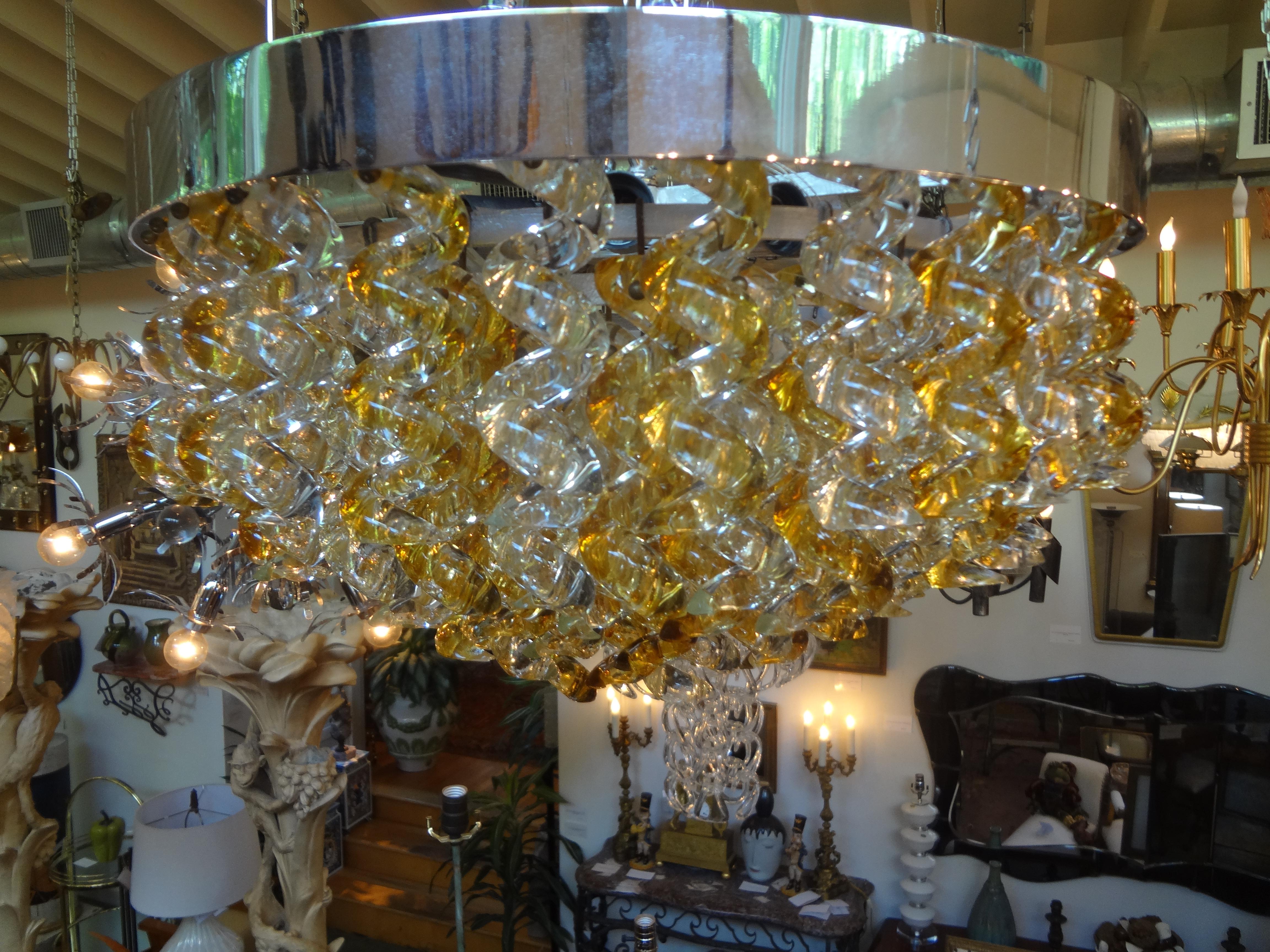 Vintage Murano Chandelier by Mazzega In Good Condition For Sale In Houston, TX