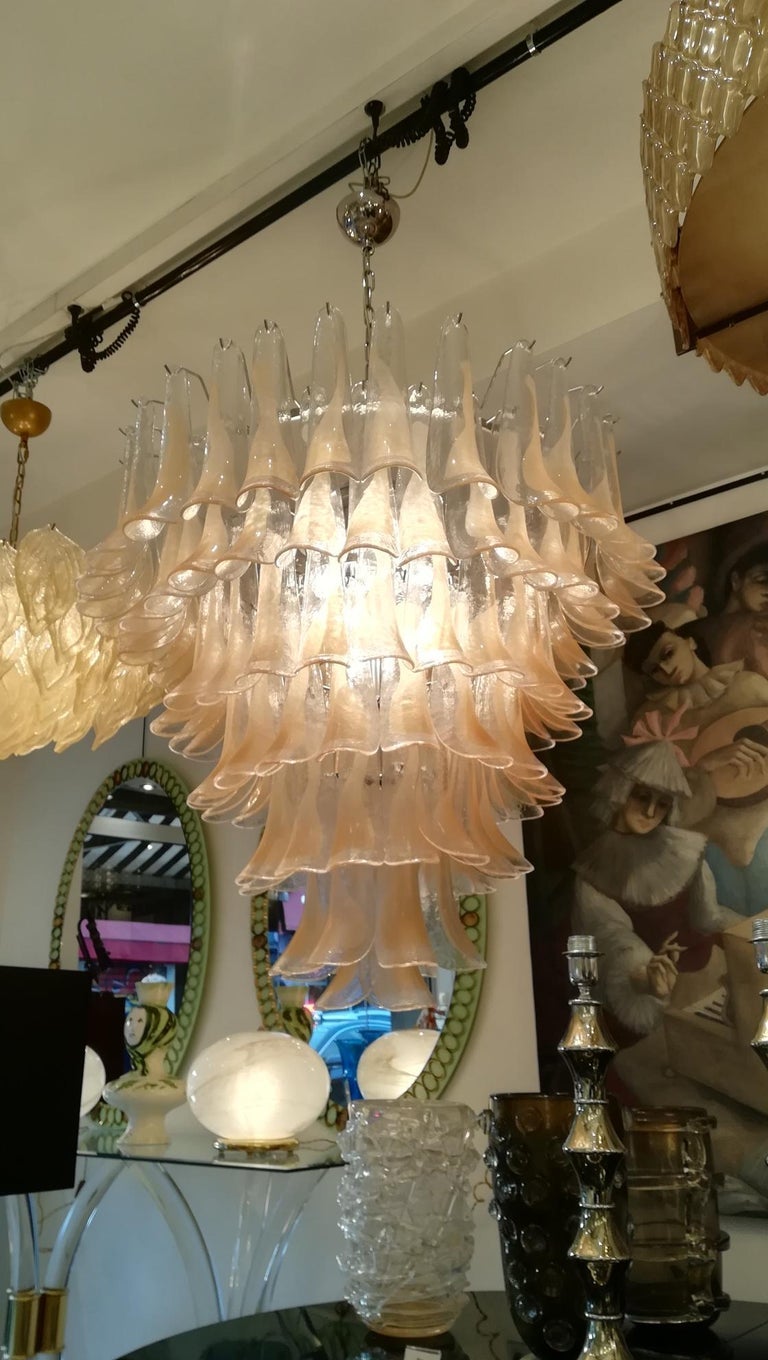 Vintage Murano glass chandelier, by Novaresi light pink
 and translucid hand blown glass petals.