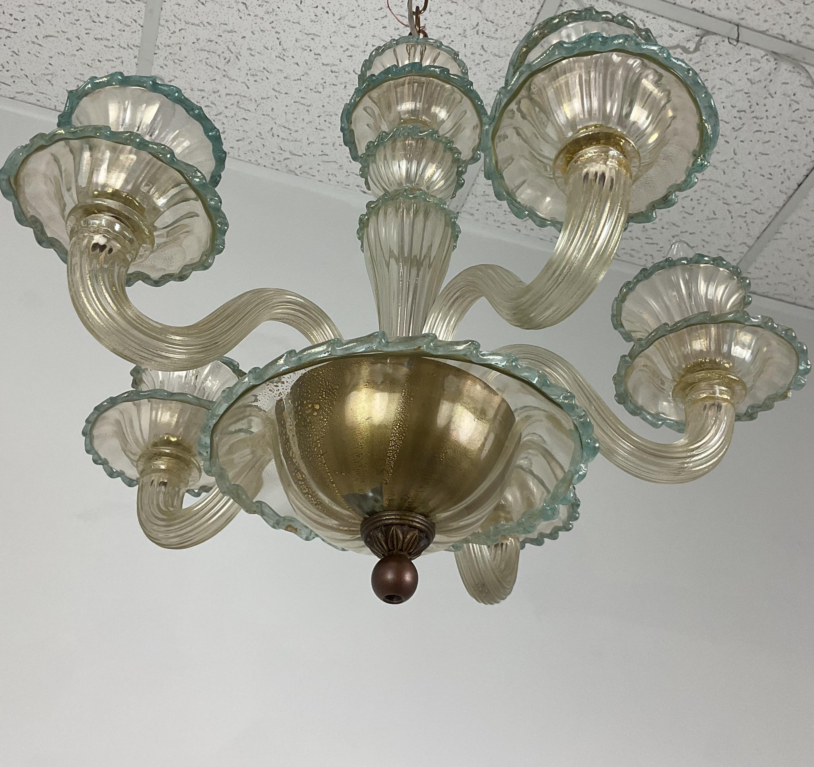 Hollywood Regency Vintage Murano Glass Chandelier For Sale