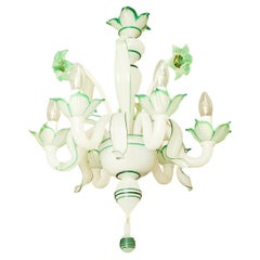 Vintage Murano Glass Chandelier in Green and White, Italy, 20th Century