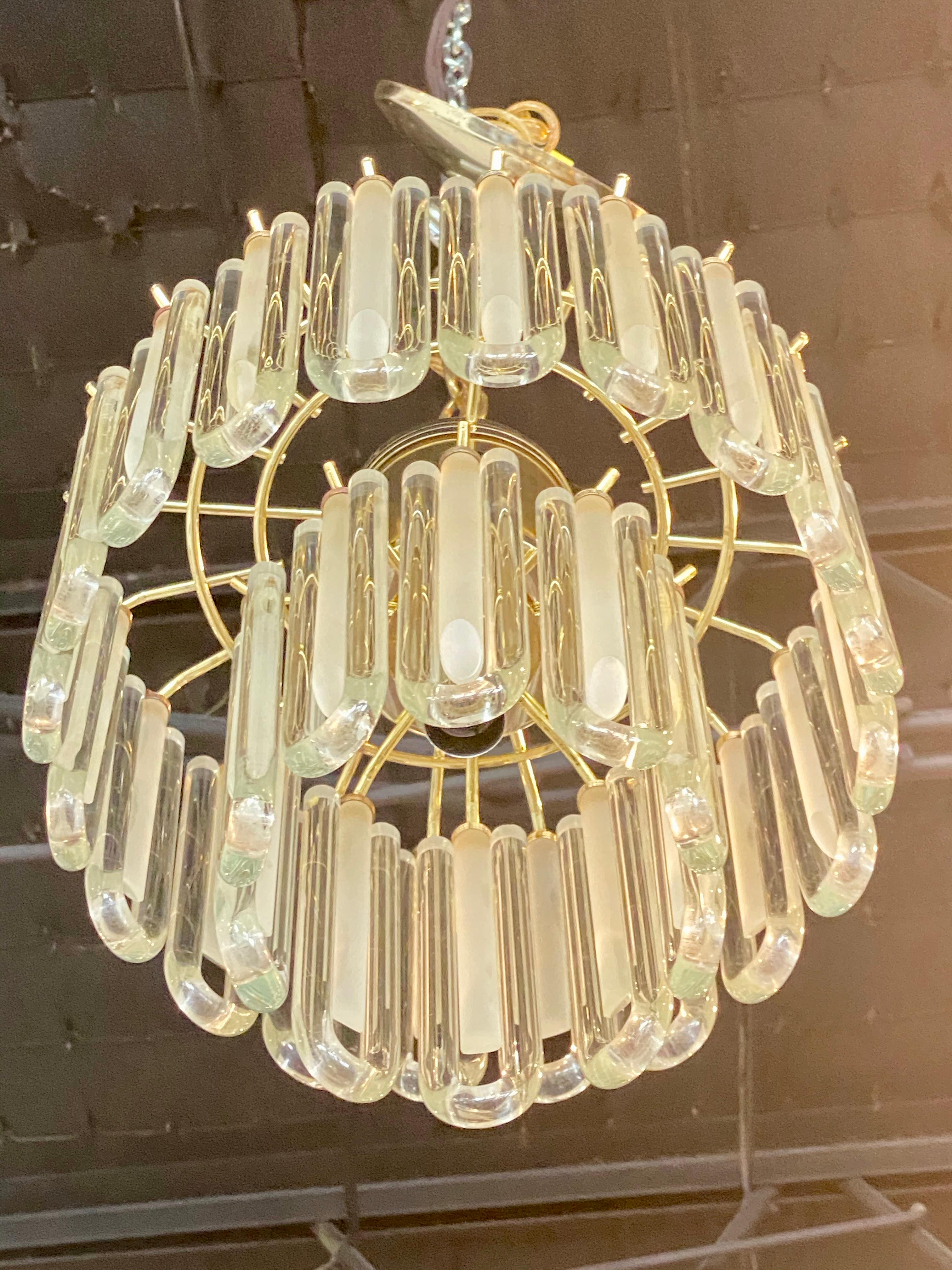 American Vintage Murano Glass Chandelier Italian Brass Cage