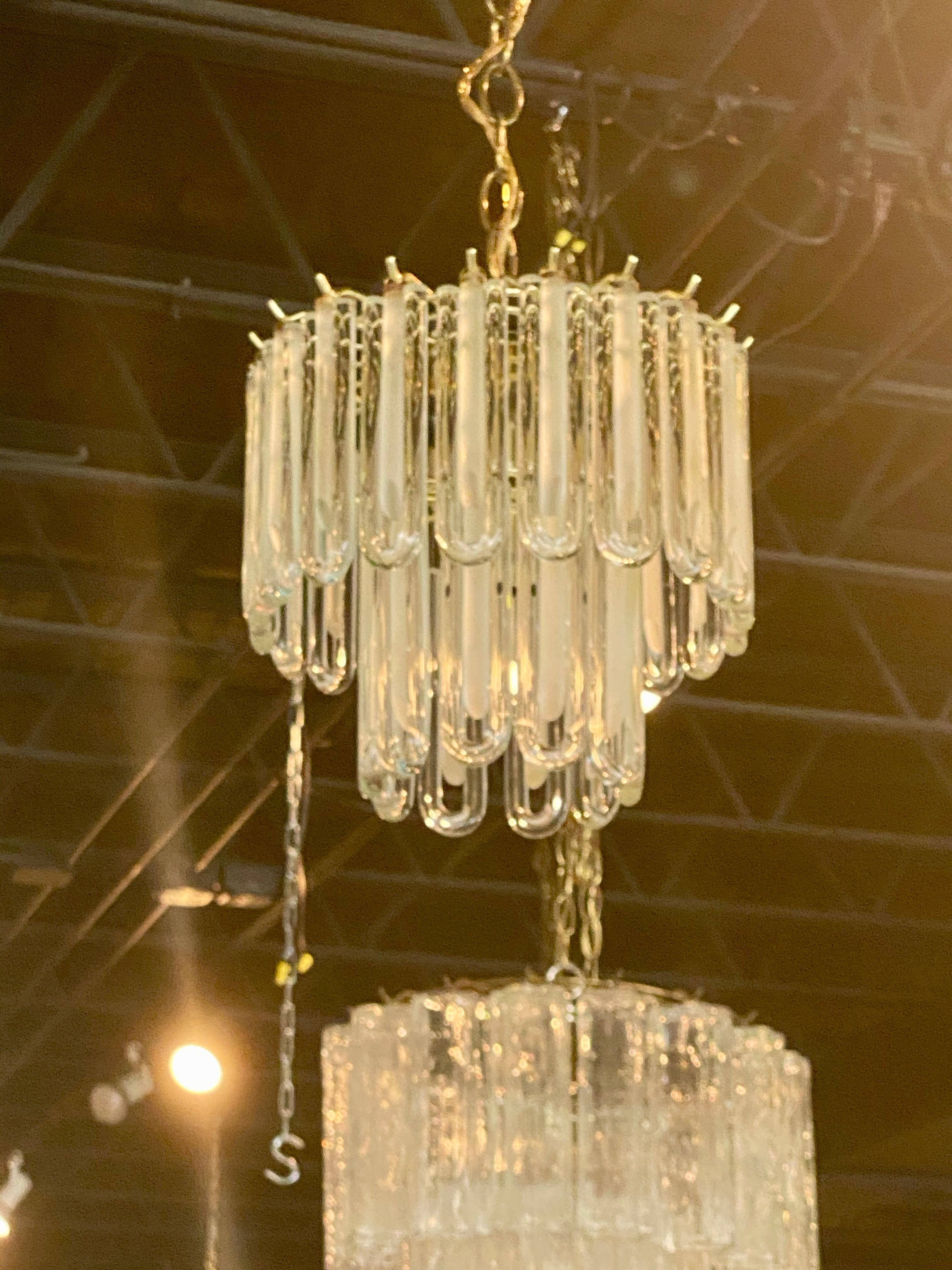 Vintage Murano Glass Chandelier Italian Brass Cage In Good Condition In West Palm Beach, FL