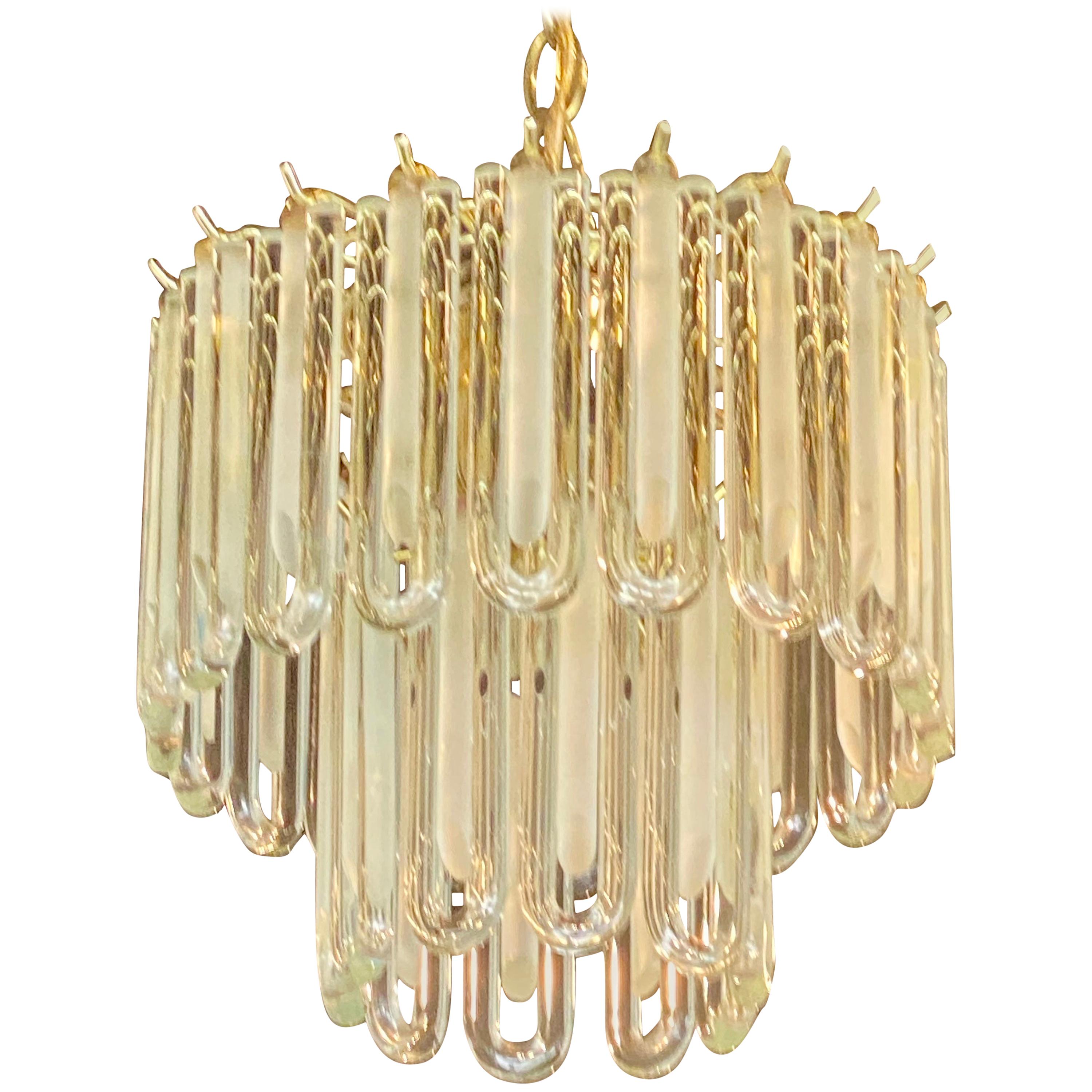 Vintage Murano Glass Chandelier Italian Brass Cage