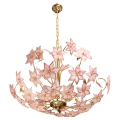 Vintage Murano Glass Chandelier Pink Flowers, 1970