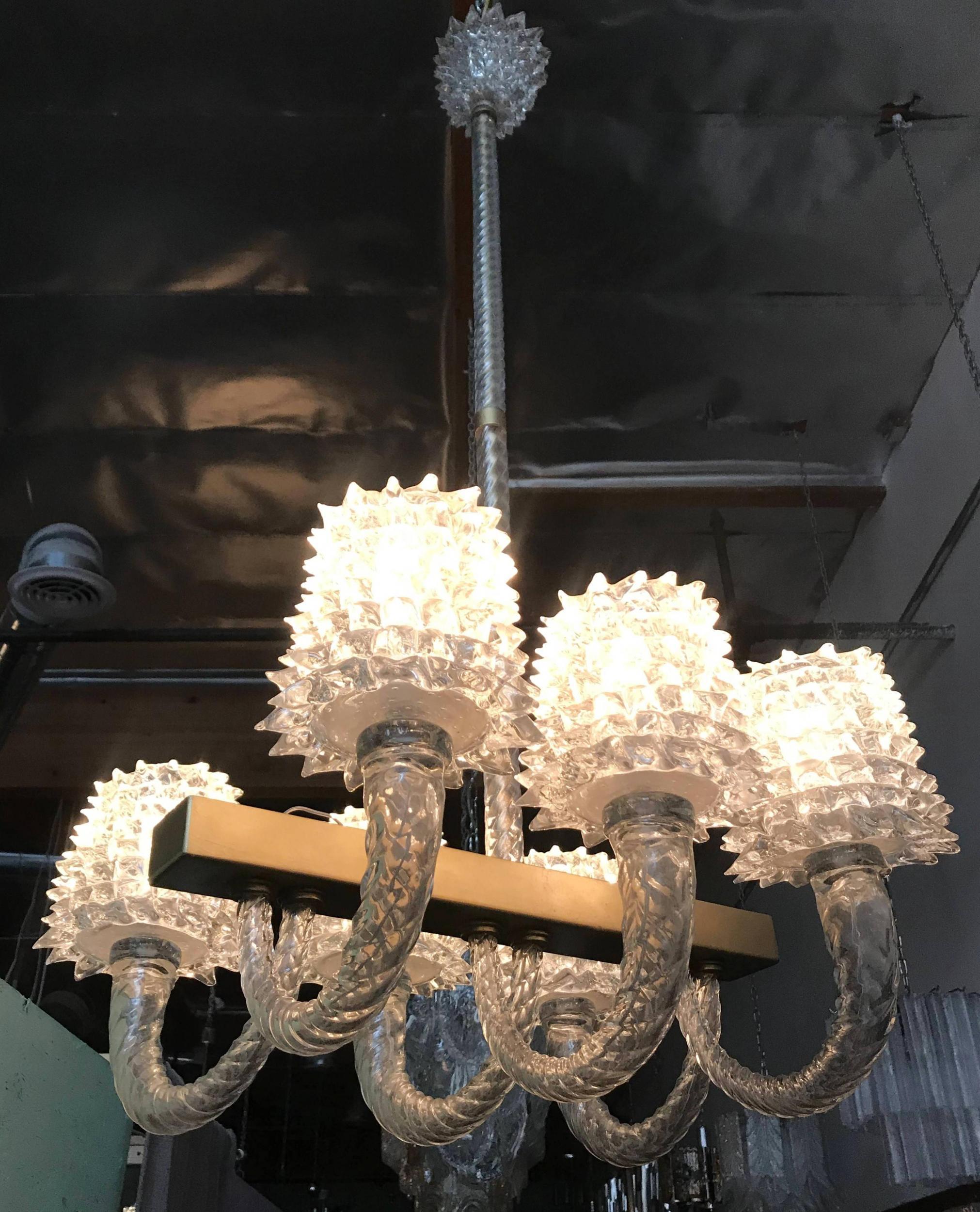 Vintage Murano Glass Chandelier w/ Rostrato Glass by Barovier e Toso, 1950s For Sale 2
