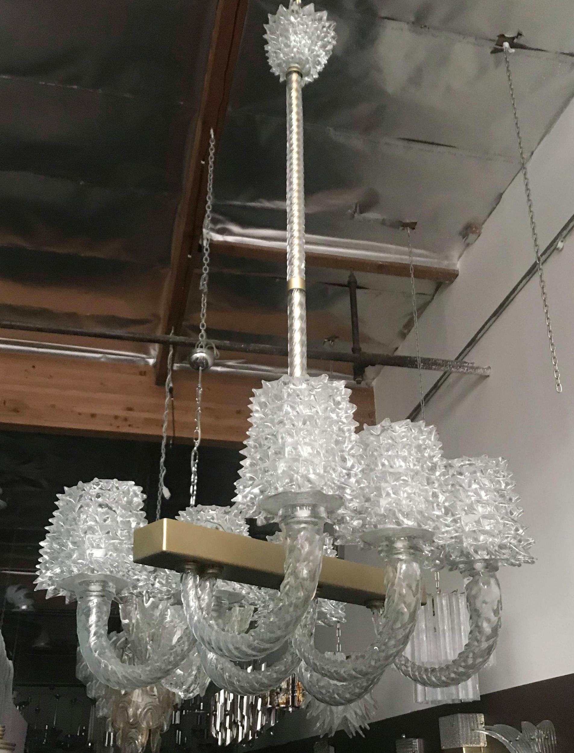 Vintage Murano Glass Chandelier w/ Rostrato Glass by Barovier e Toso, 1950s For Sale 3