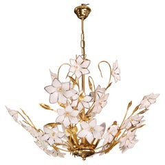 Vintage Murano Glass Chandelier White Flowers, 1970