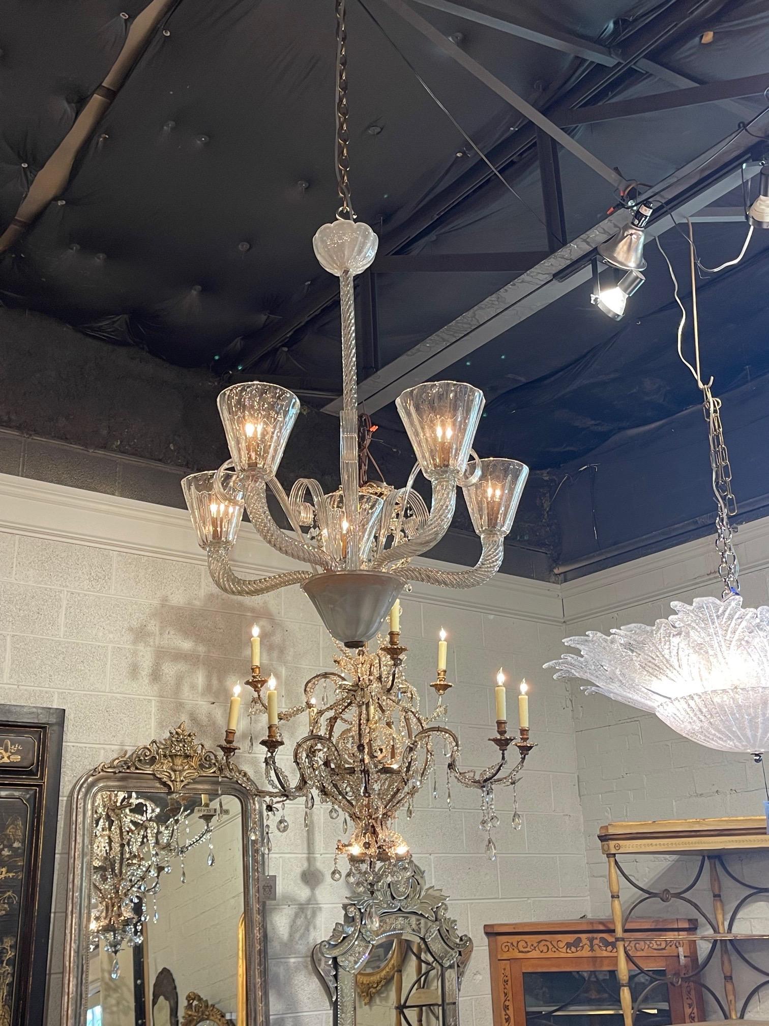 Vintage Murano Glass Chandelier with 5 Lights In Good Condition For Sale In Dallas, TX