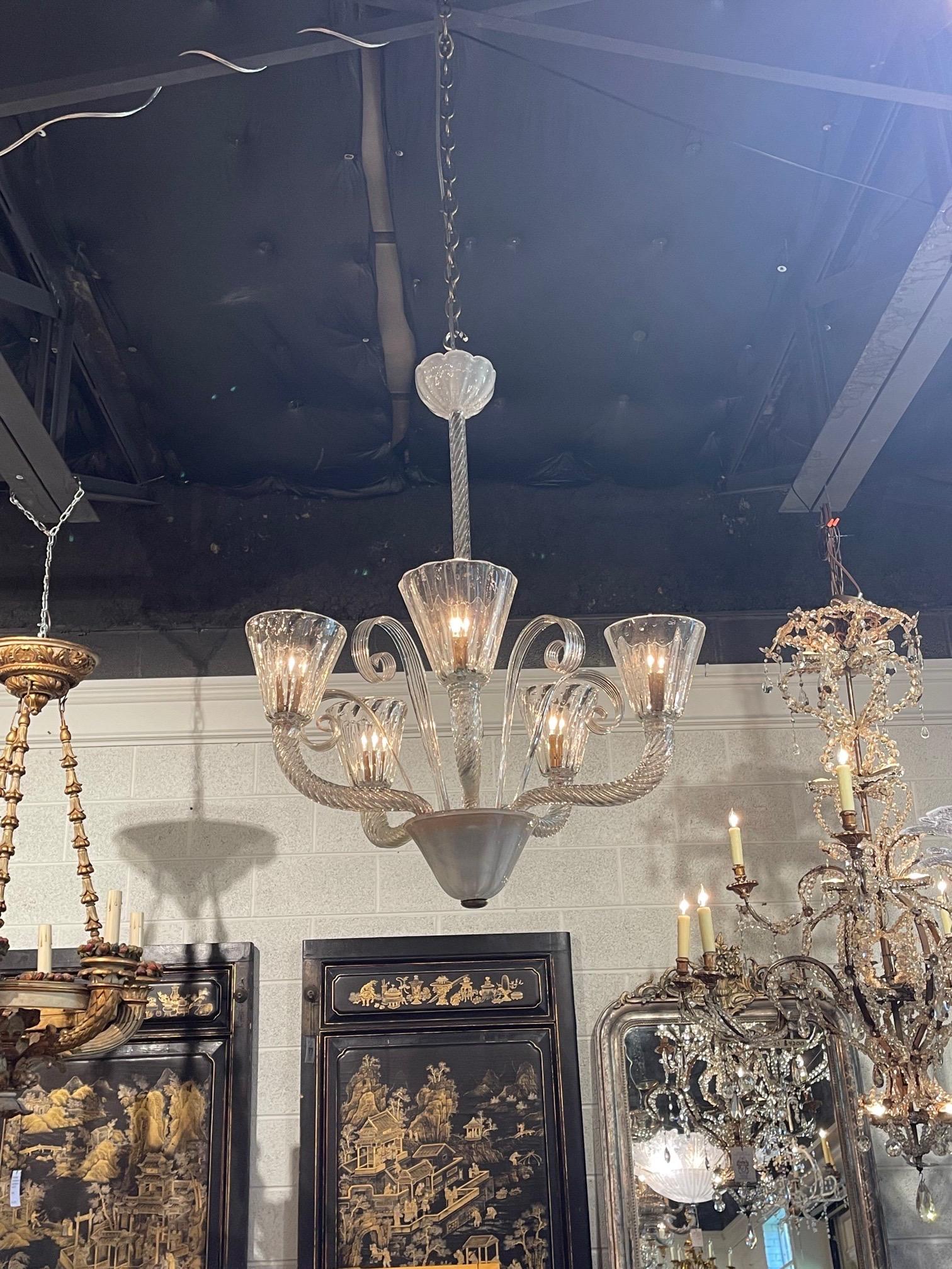 20th Century Vintage Murano Glass Chandelier with 5 Lights For Sale