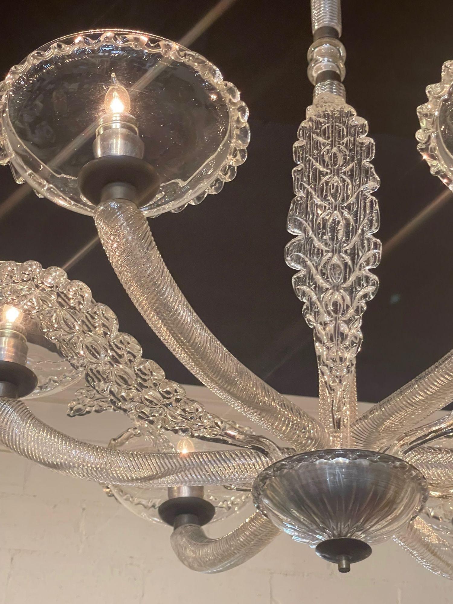 Italian Vintage Murano Glass Chandelier with 6 Lights For Sale
