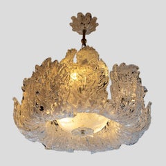 Vintage Murano glass clear and white inclusion leaves Chandelier