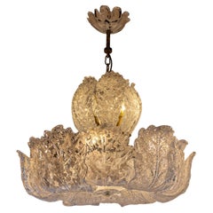 Vintage Murano glass clear and white inclusion leaves Chandelier