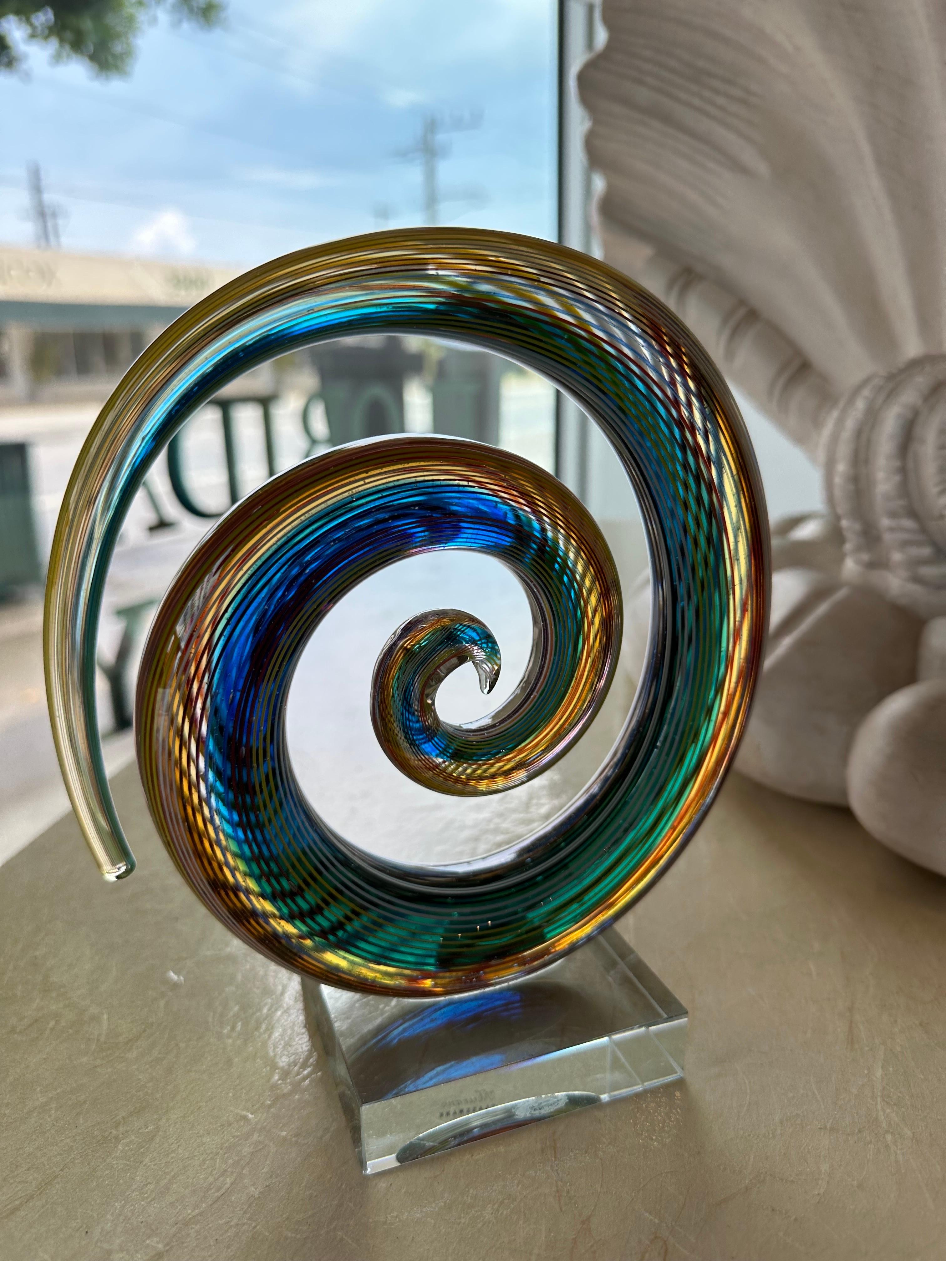 Vintage Murano Glass Colorful Rainbow Swirl on Lucite Abstract Sculpture  For Sale 2