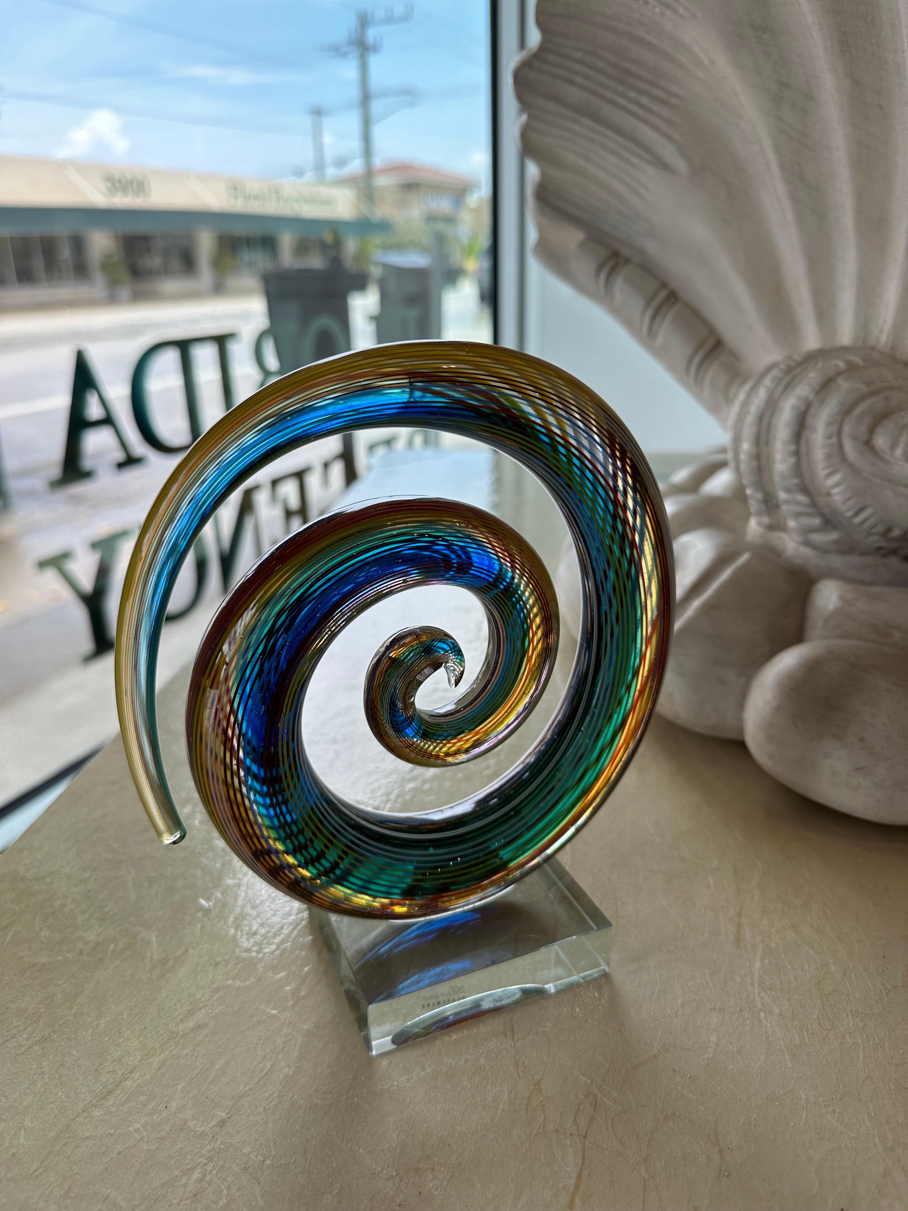 Vintage Murano Glass Colorful Rainbow Swirl on Lucite Abstract Sculpture  For Sale 3