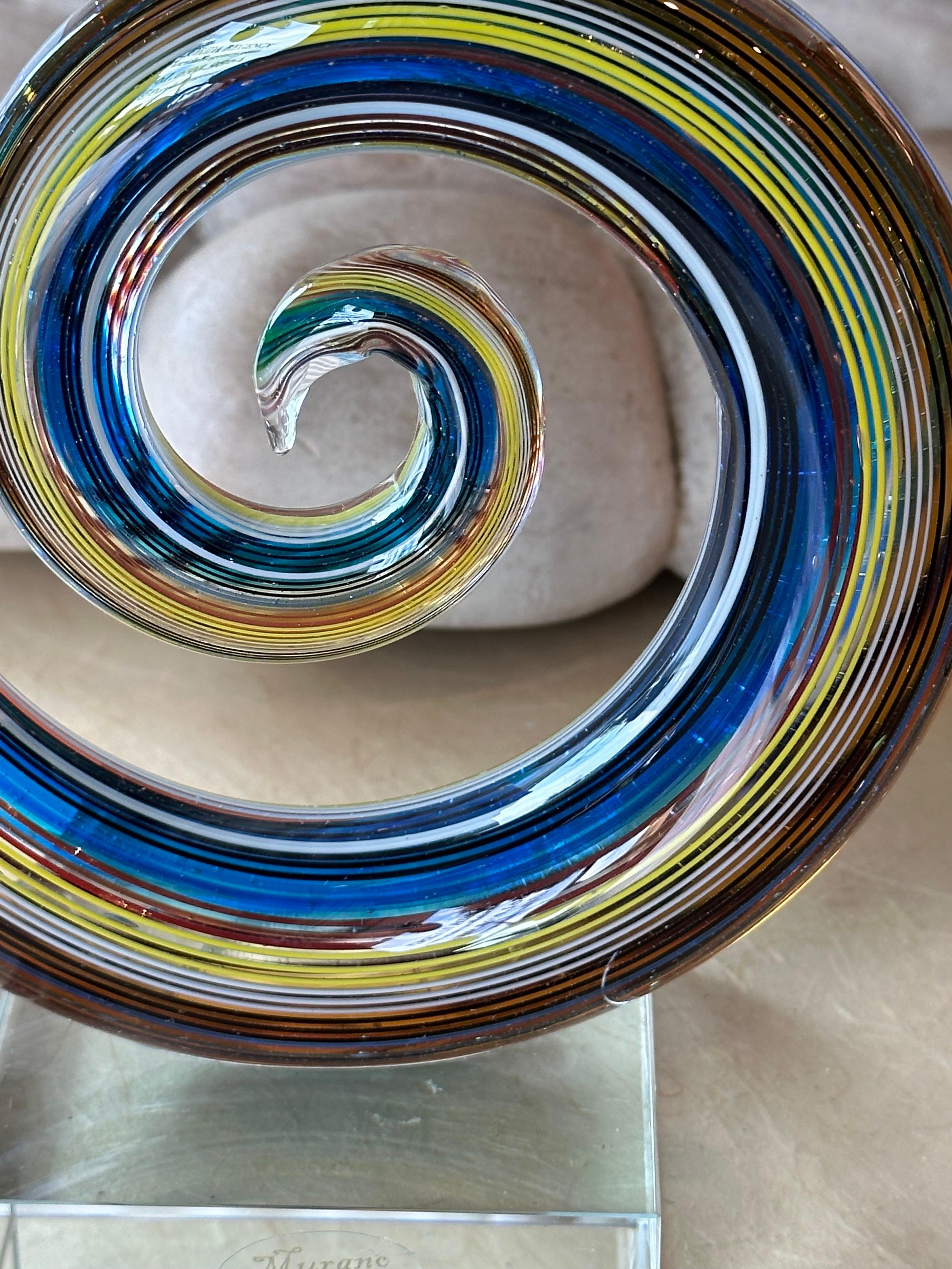 Vintage Murano Glass Colorful Rainbow Swirl on Lucite Abstract Sculpture  For Sale 4