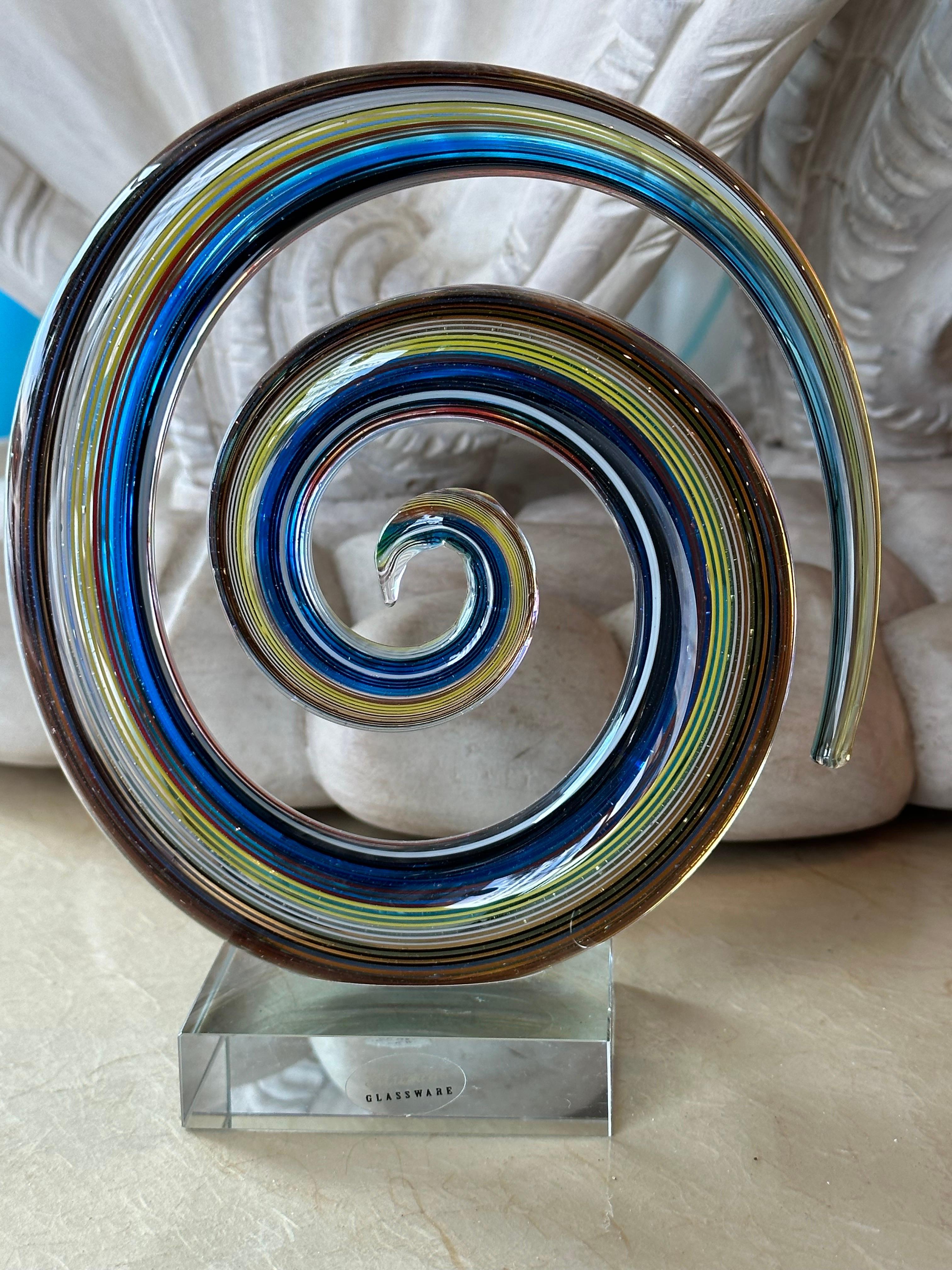 Vintage Murano Glass Colorful Rainbow Swirl on Lucite Abstract Sculpture  For Sale 6