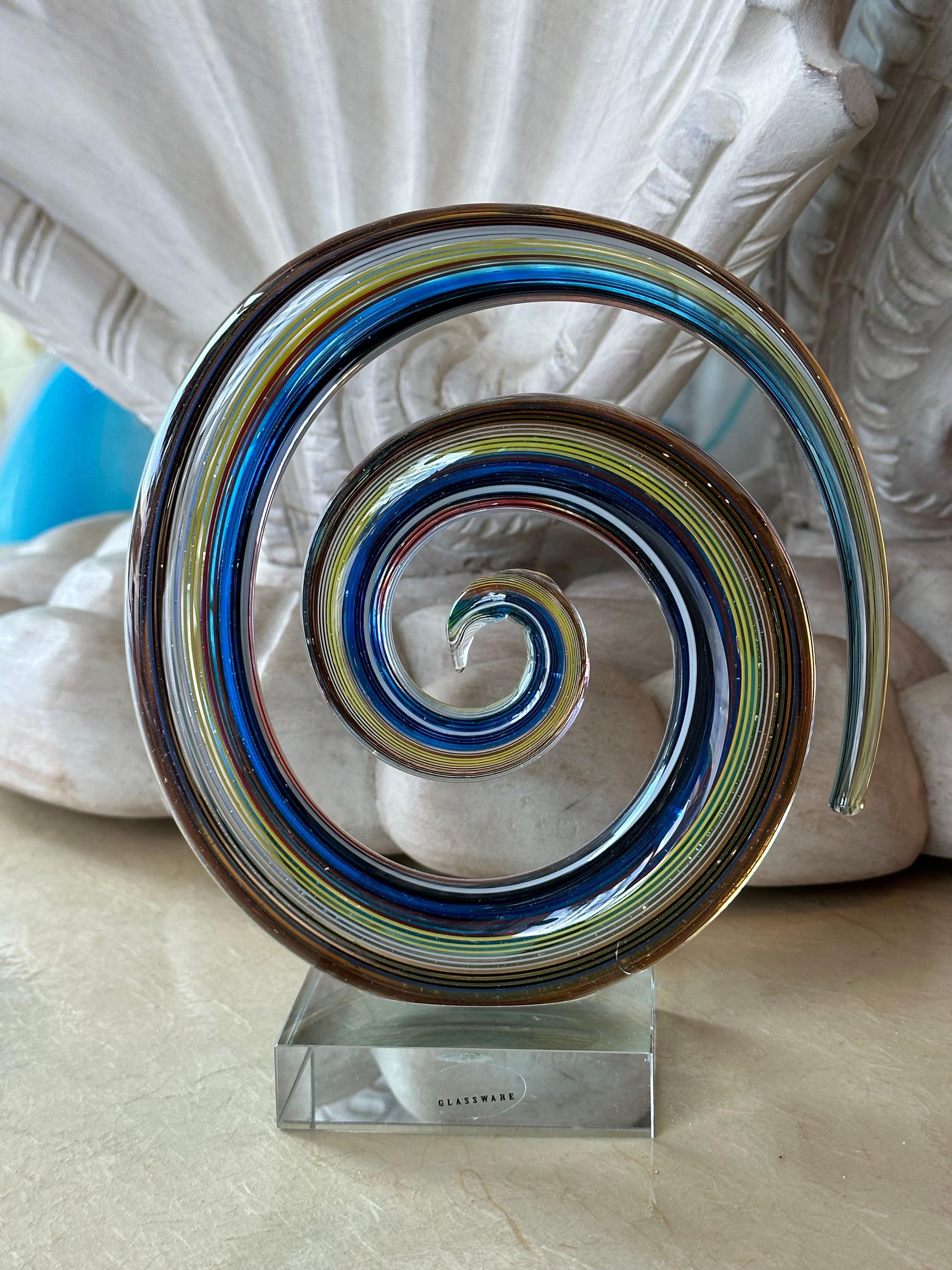 Vintage Murano Glass Colorful Rainbow Swirl on Lucite Abstract Sculpture  For Sale 7