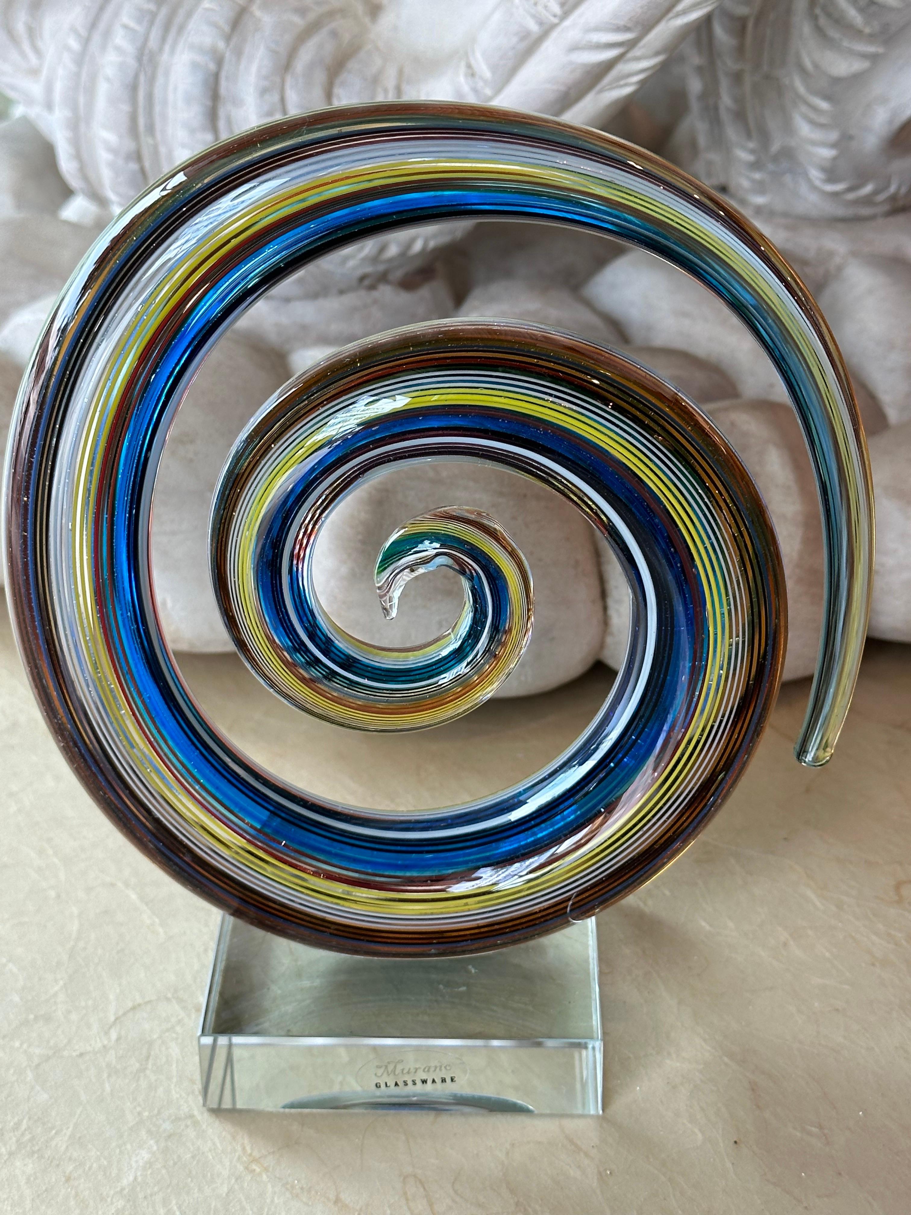 Vintage Murano Glass Colorful Rainbow Swirl on Lucite Abstract Sculpture  In Good Condition For Sale In West Palm Beach, FL
