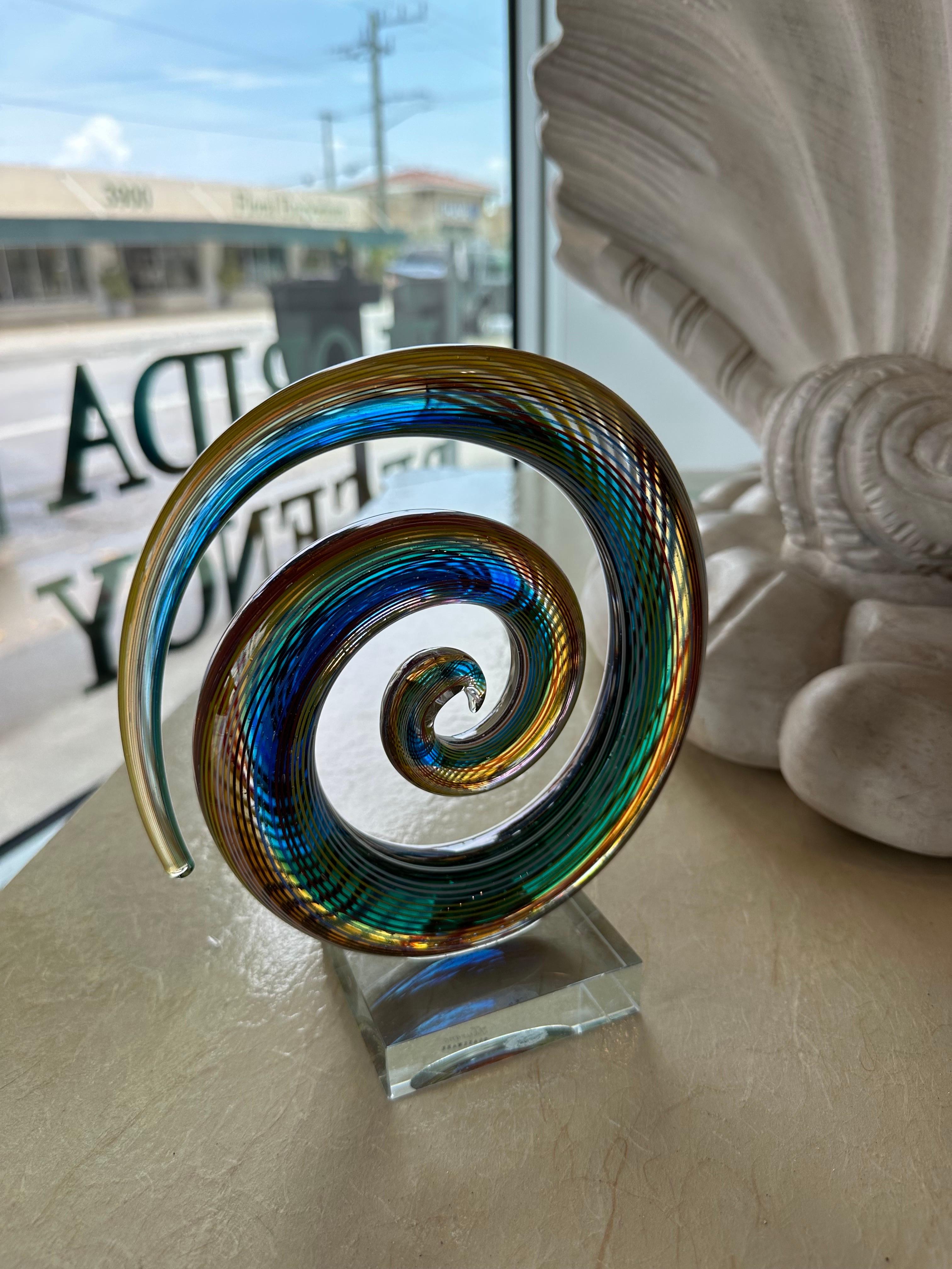 Vintage Murano Glass Colorful Rainbow Swirl on Lucite Abstract Sculpture  For Sale 1