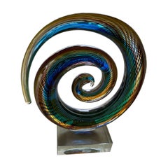 Vintage Murano Glass Colorful Rainbow Swirl on Lucite Abstract Sculpture
