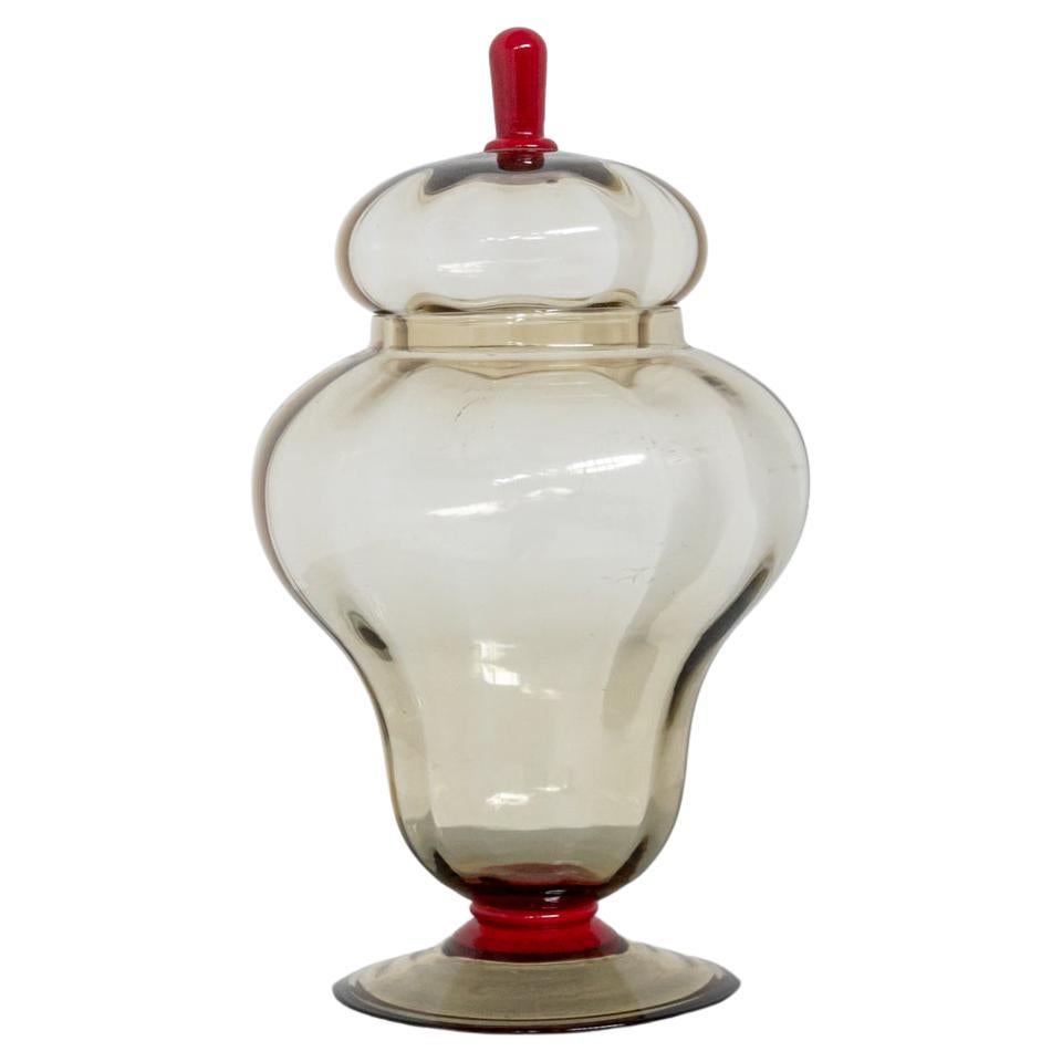 Vintage Murano Glass Container in style Vittorio Zecchin, 1930s For Sale
